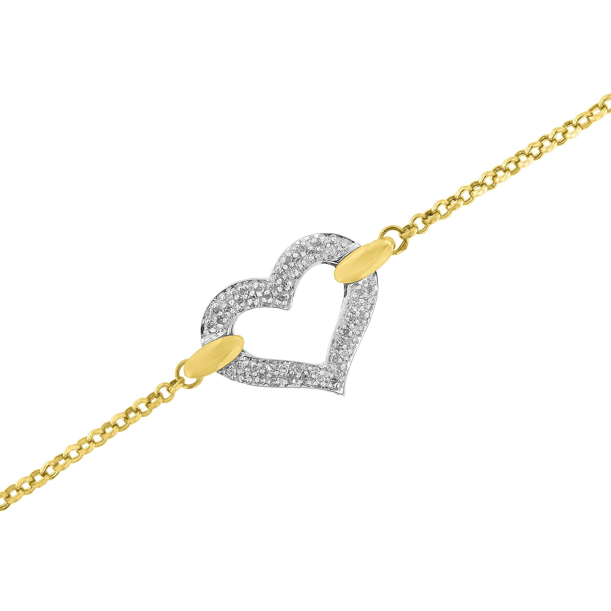 10K Two Tone Gold 1/4 Cttw Diamond Encrusted Heart Charm 7" Bracelet (H-I Color, I1-I2 Clarity) by Bids.com