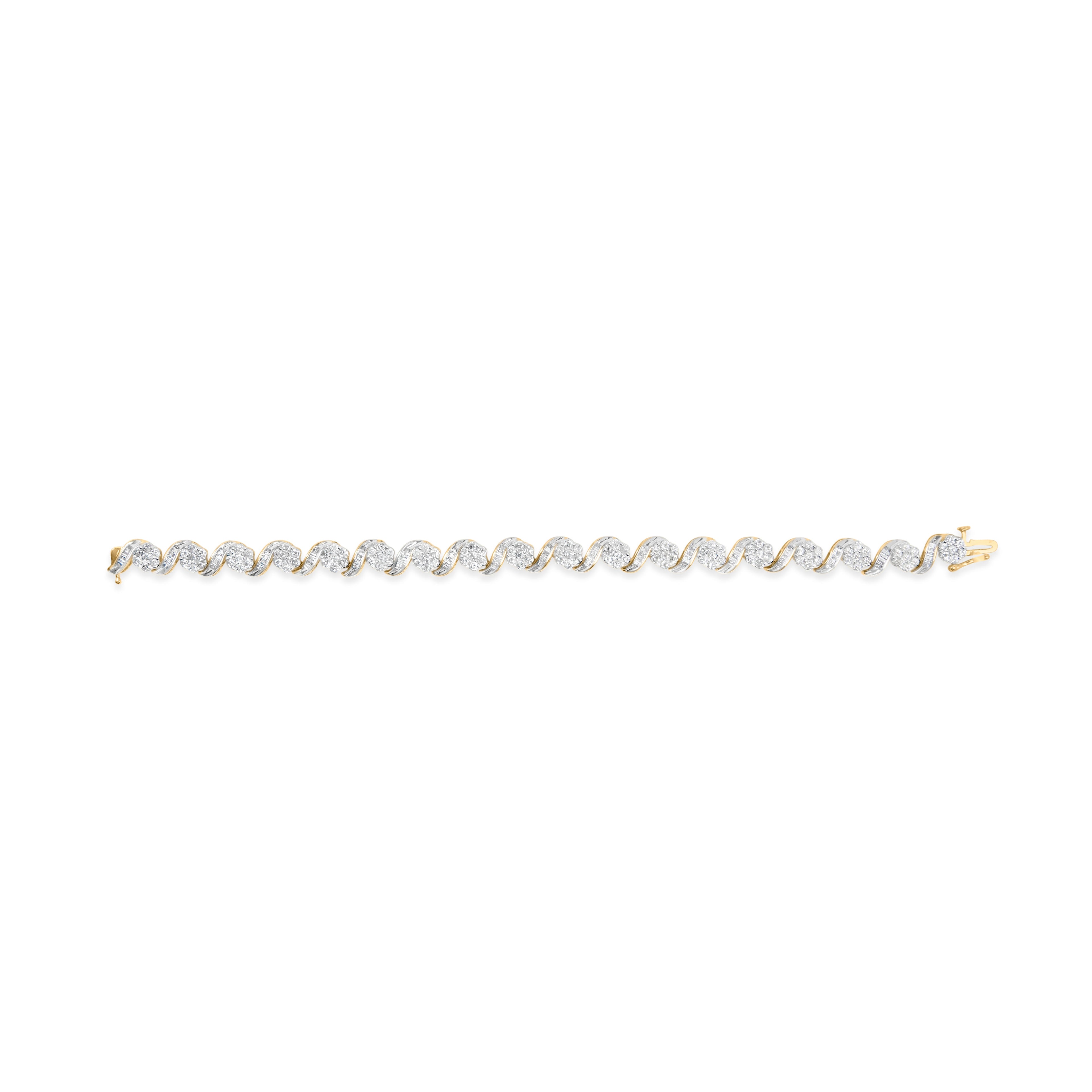 10k Yellow Gold 5.00 Cttw Round-Cut and Baguette-Cut Diamond Floral Link 7.25" Bracelet (I-J Color, I2-I3 Clarity) by Bids.com