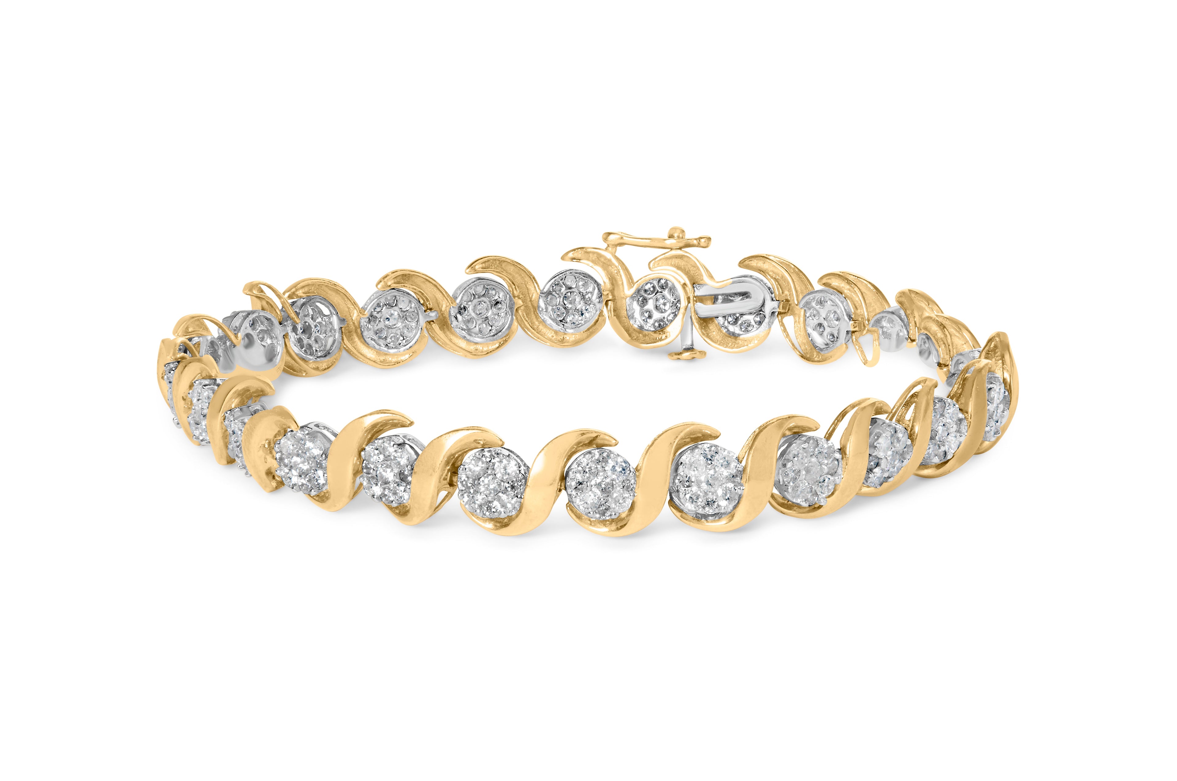 10K Yellow Gold 4.00 Cttw Round-Cut Diamond Floral Link 7.5" Bracelet (H-I Color, I2-I3 Clarity) by Bids.com