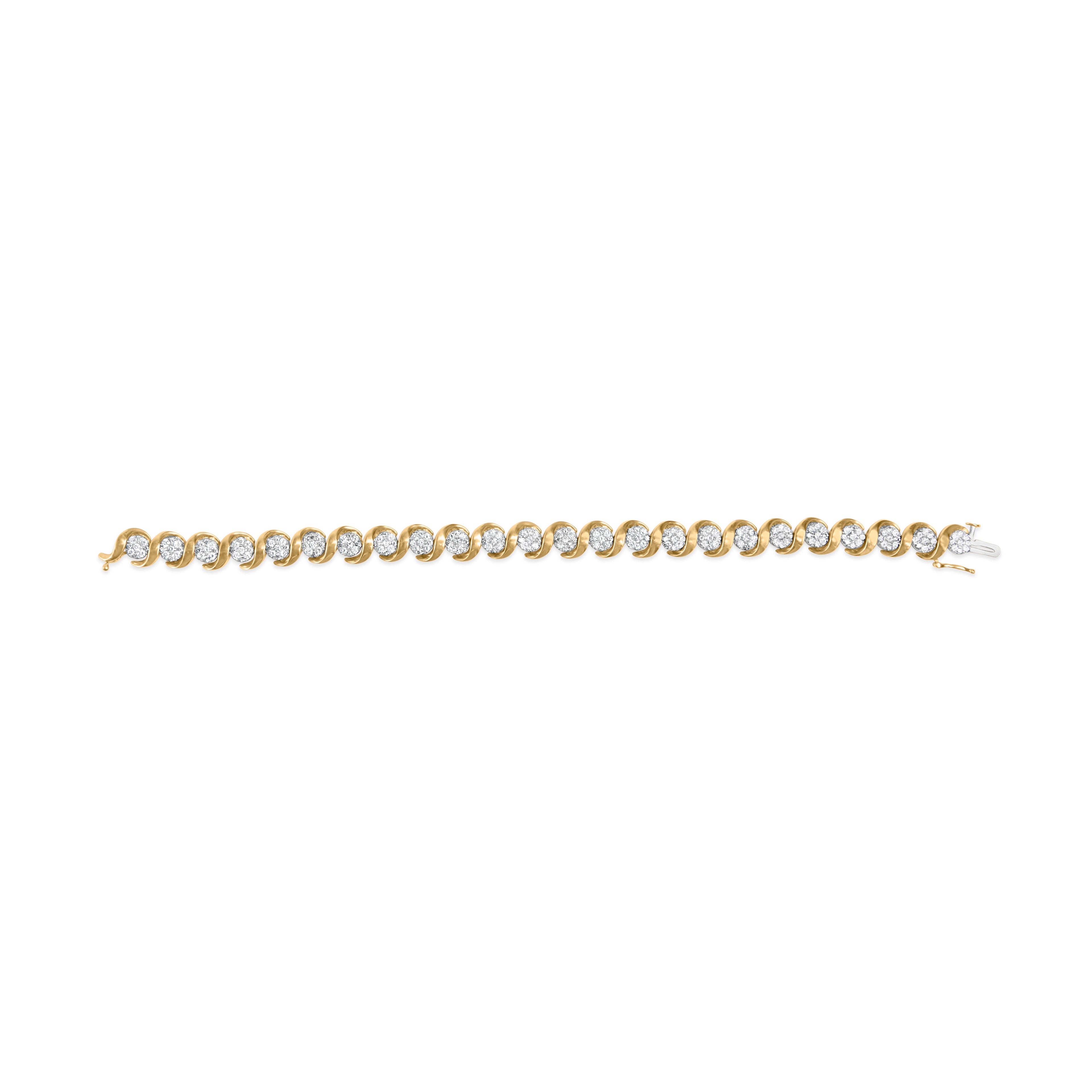 10K Yellow Gold 4.00 Cttw Round-Cut Diamond Floral Link 7.5" Bracelet (H-I Color, I2-I3 Clarity) by Bids.com