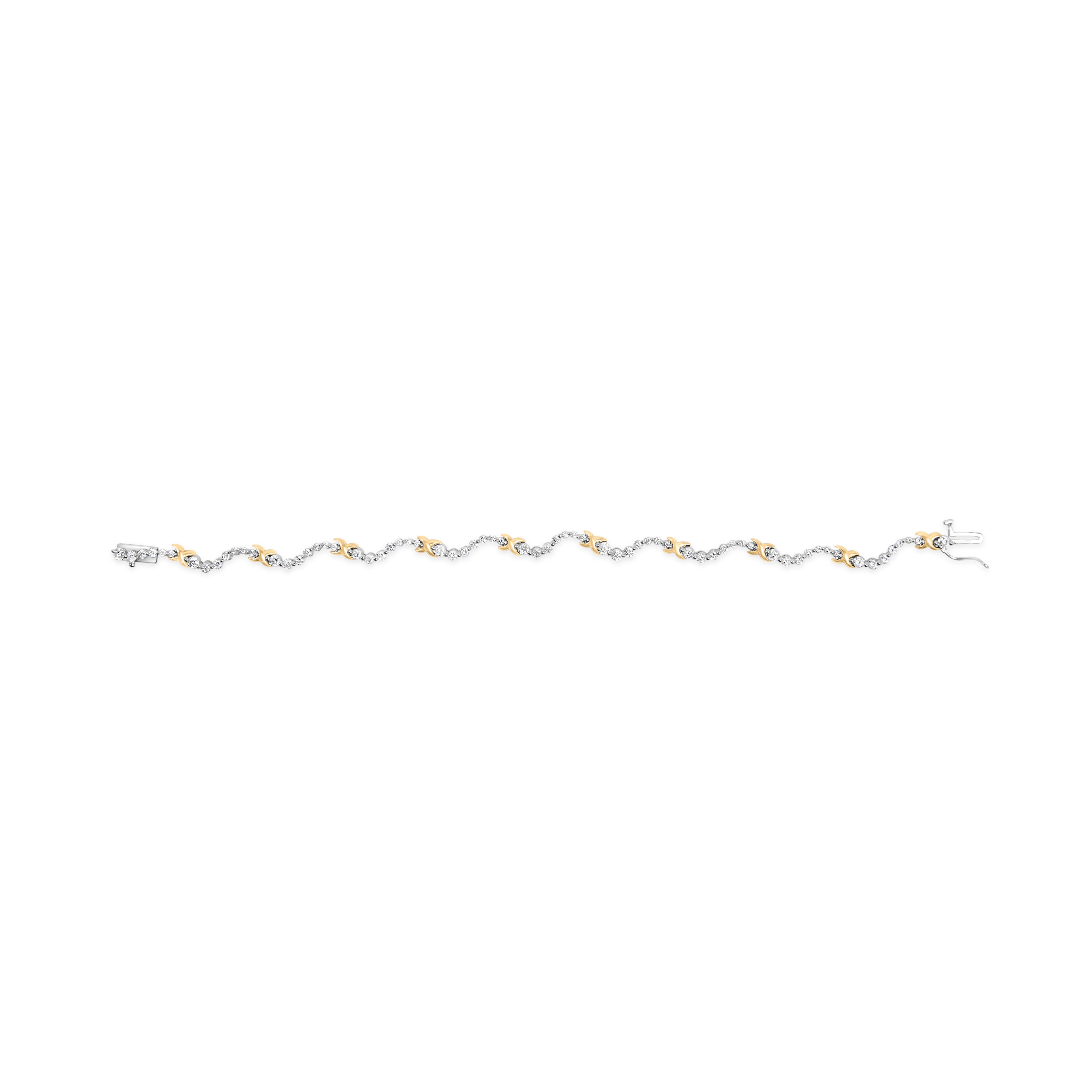 10K Two-Tone 2.00 Cttw Diamond "X" and Wave Link Bracelet (H-I Color, I1-I2 Clarity) - 7" Inches by Bids.com