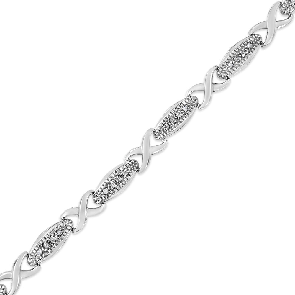 .925 Sterling Silver 1/5 Cttw Round-Cut Diamond "X" Link Bracelet - Size 7.50" (I-J Color, I2-I3 Clarity) by Bids.com