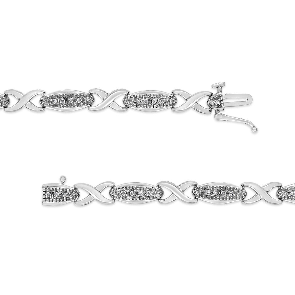 .925 Sterling Silver 1/5 Cttw Round-Cut Diamond "X" Link Bracelet - Size 7.50" (I-J Color, I2-I3 Clarity) by Bids.com