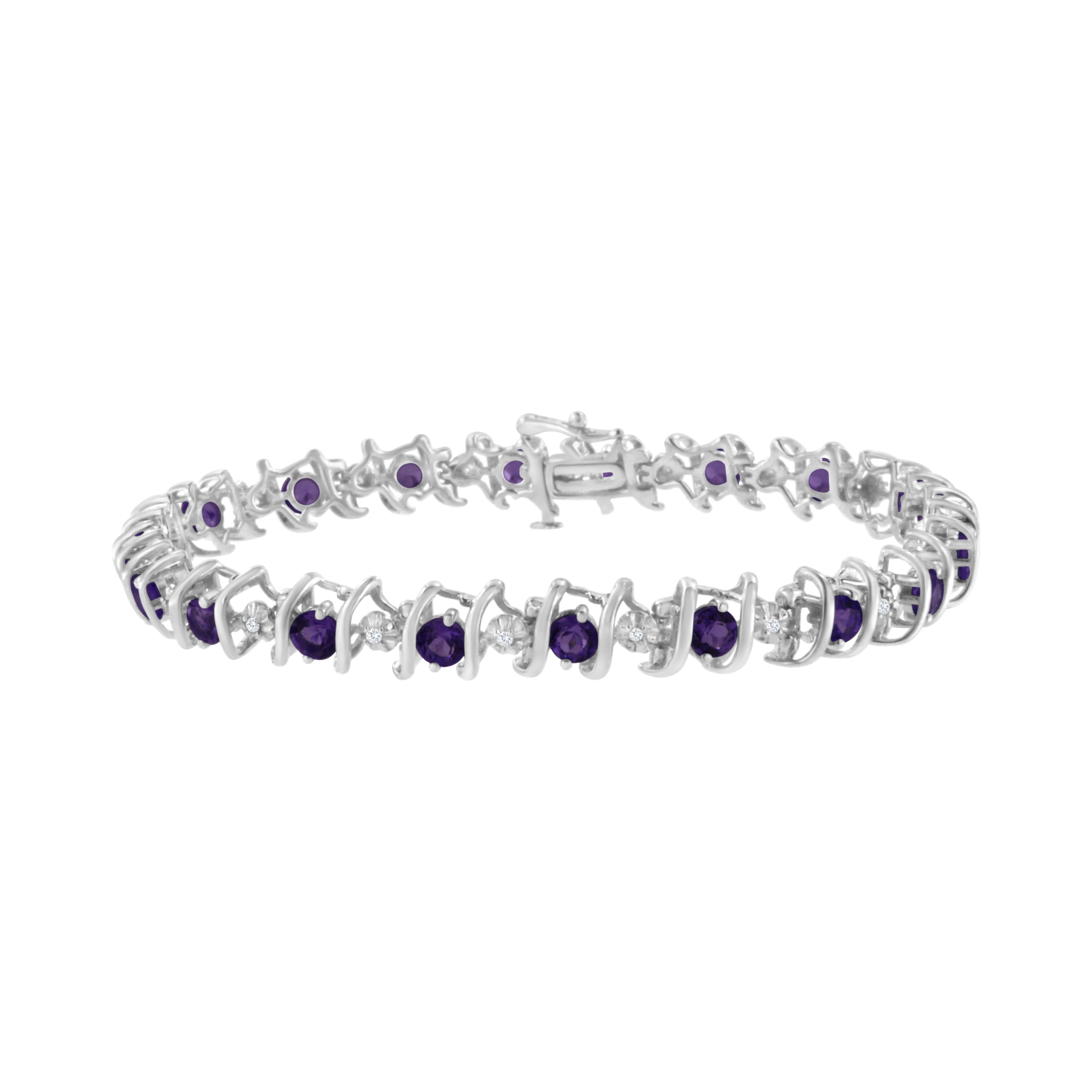 .925 Sterling Silver, Lab-Grown Gemstone and 4 Cttw Round Diamond Tennis Bracelet (H-I Color, I1-I2 Clarity) - Created Blue Sapphire, September Birthstone by Bids.com