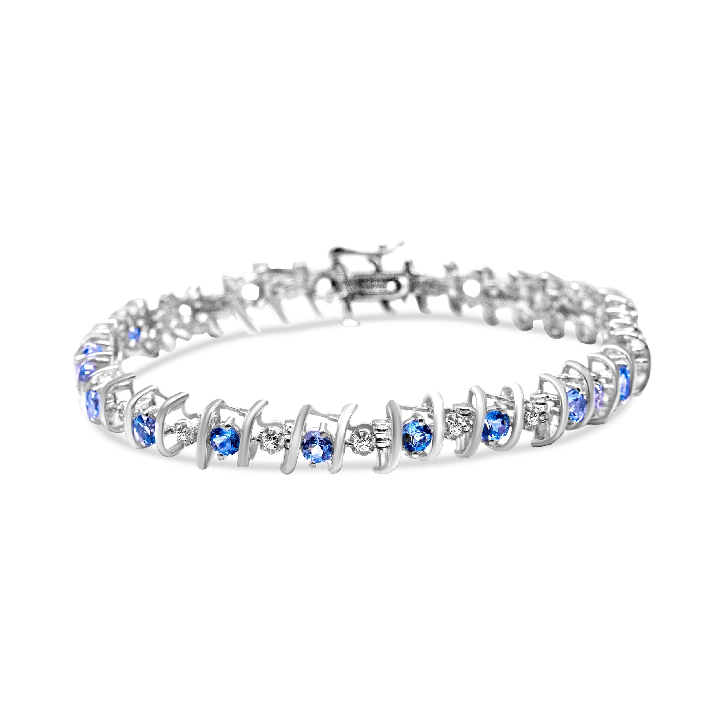 .925 Sterling Silver, Lab-Grown Gemstone and 4 Cttw Round Diamond Tennis Bracelet (H-I Color, I1-I2 Clarity) - Created Blue Sapphire, September Birthstone by Bids.com