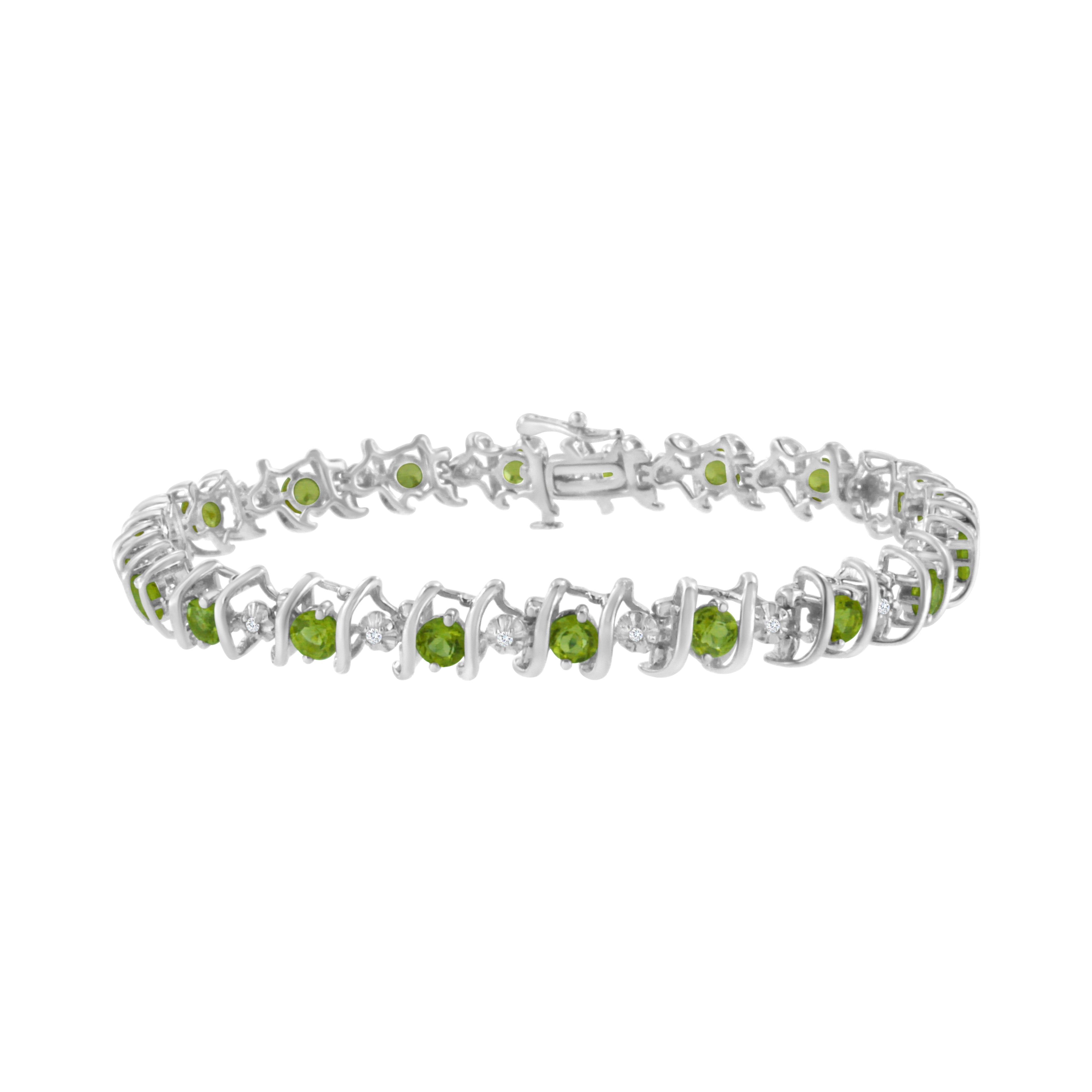 .925 Sterling Silver, Lab-Grown Gemstone and 4 Cttw Round Diamond Tennis Bracelet (H-I Color, I1-I2 Clarity) - Created Blue Sapphire, September Birthstone by Bids.com