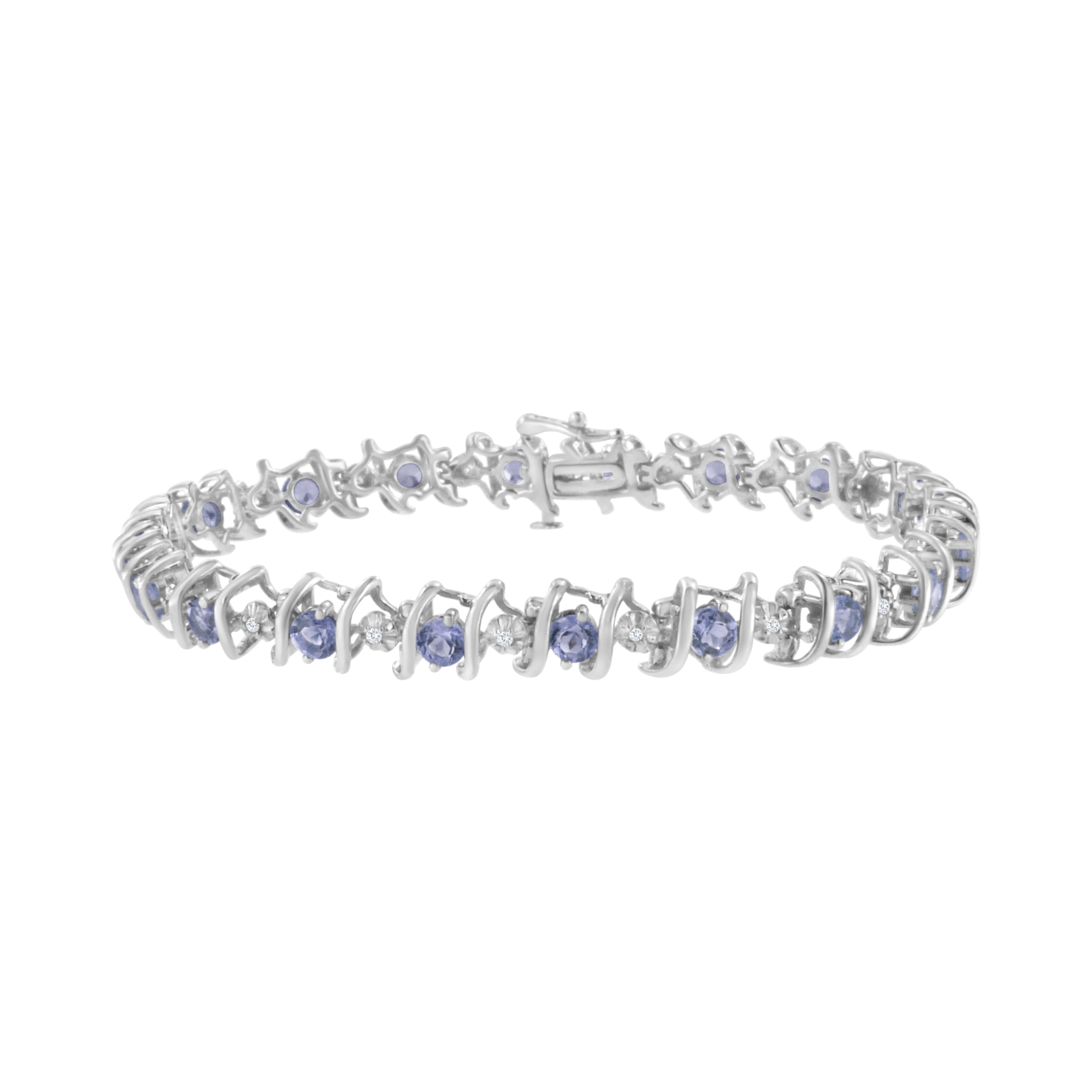 .925 Sterling Silver, Lab-Grown Gemstone and 4 Cttw Round Diamond Tennis Bracelet (H-I Color, I1-I2 Clarity) - Created Blue Sapphire, September Birthstone by Bids.com