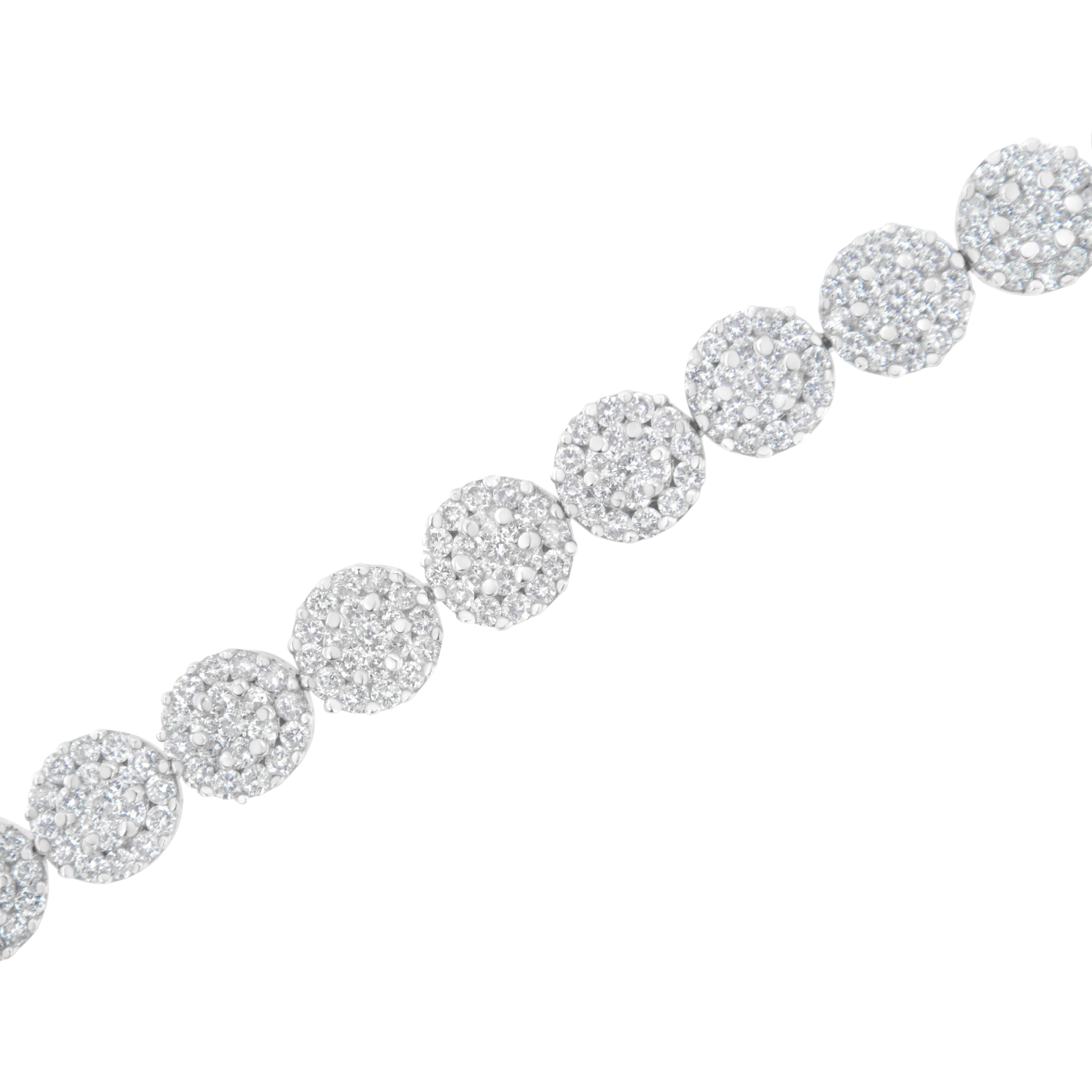 14K White Gold 3-3/4 Cttw Round-Brilliant Cut Diamond 7-1/4" Round Cluster Links Tennis Bracelet (I-J Color, SI2-I1 Clarity) by Bids.com