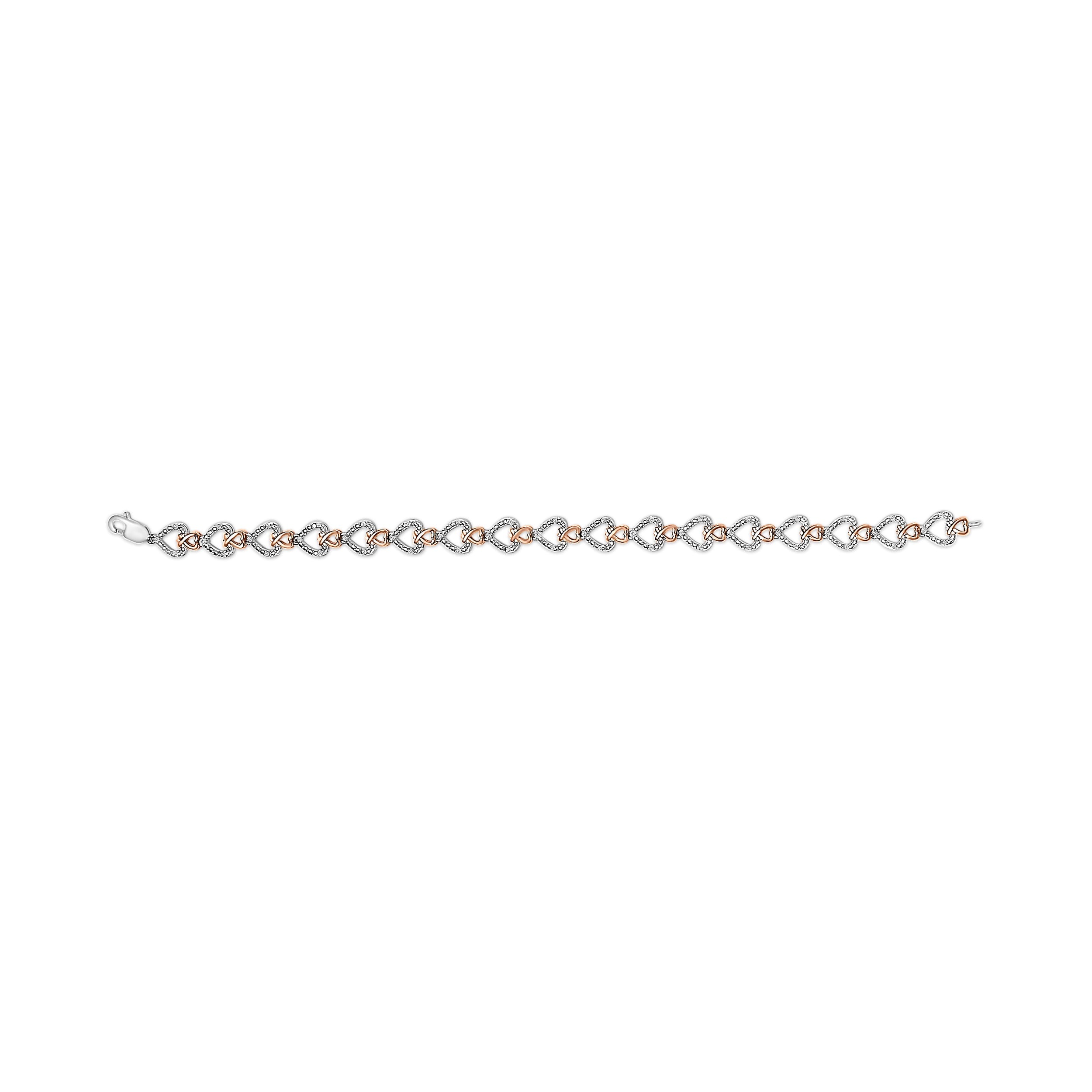 10K Rose Gold Plated Sterling Silver 1/4 Cttw Diamond Heart Link Bracelet DestGlow