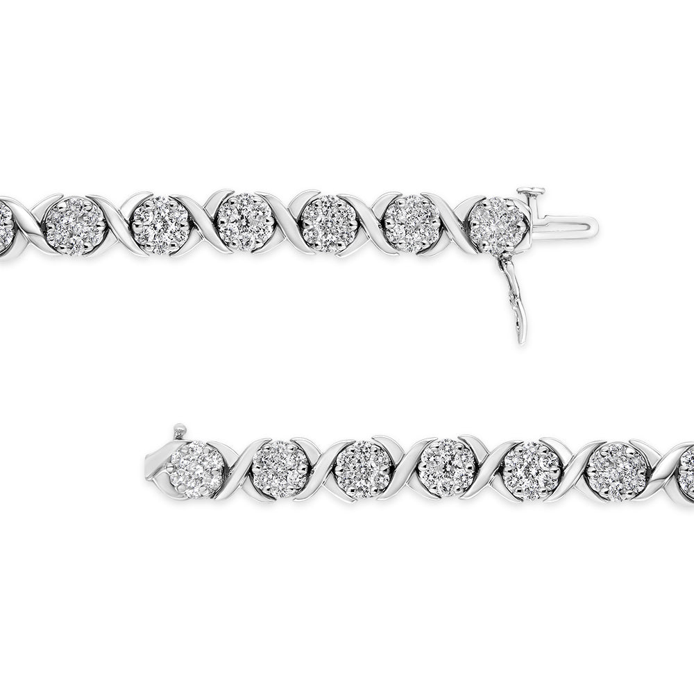 14K White Gold 6-1/3 Cttw Round Brilliant-Cut Diamond Round Cluster & X-Link 7" Tennis Bracelet (I-J Color, SI2-I1 Clarity) by Bids.com
