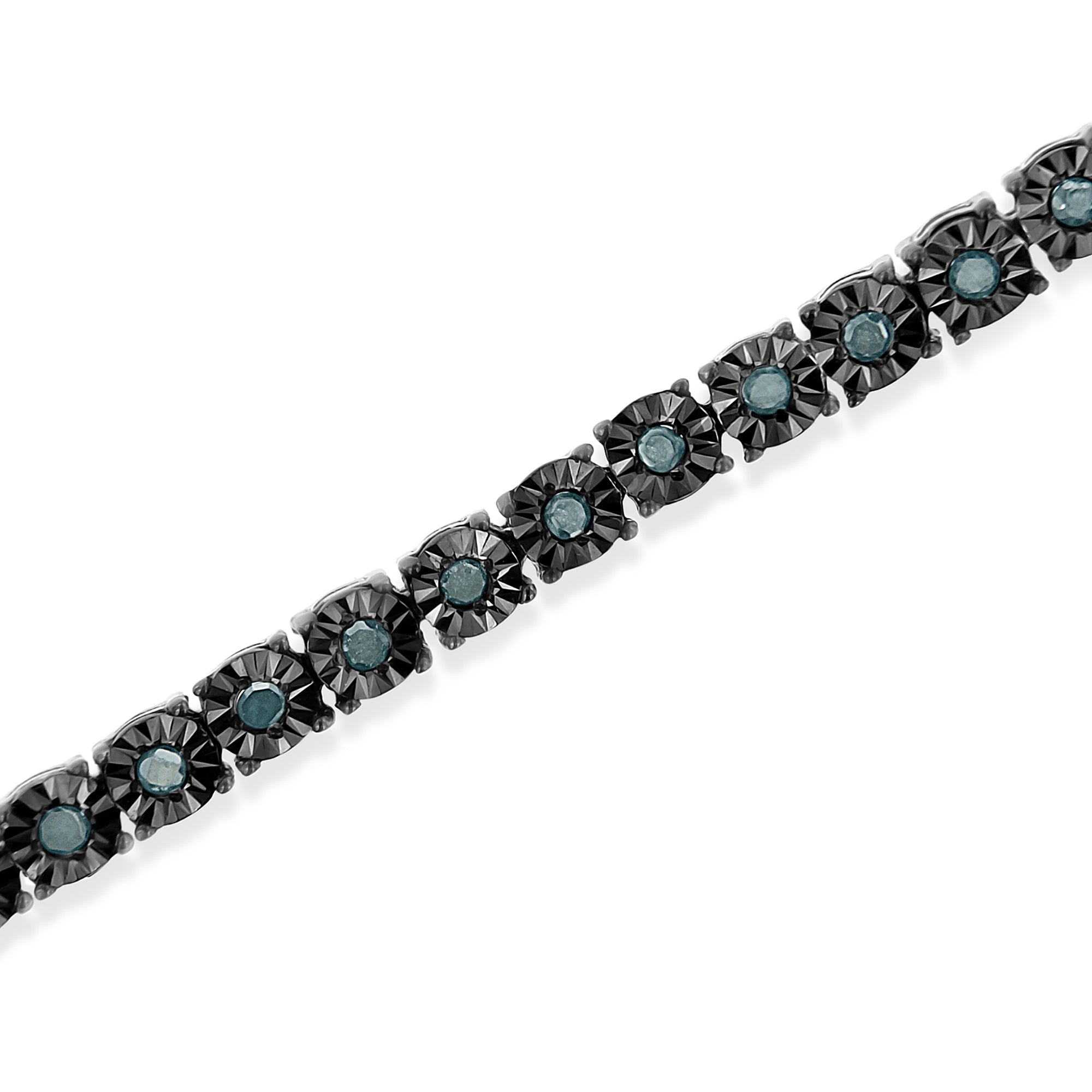 Black Rhodium Plated .925 Sterling Silver 1.0 Cttw Diamond Miracle Tennis Bracelet (Enhanced Blue Color, I3 Clarity) - 7" by Bids.com