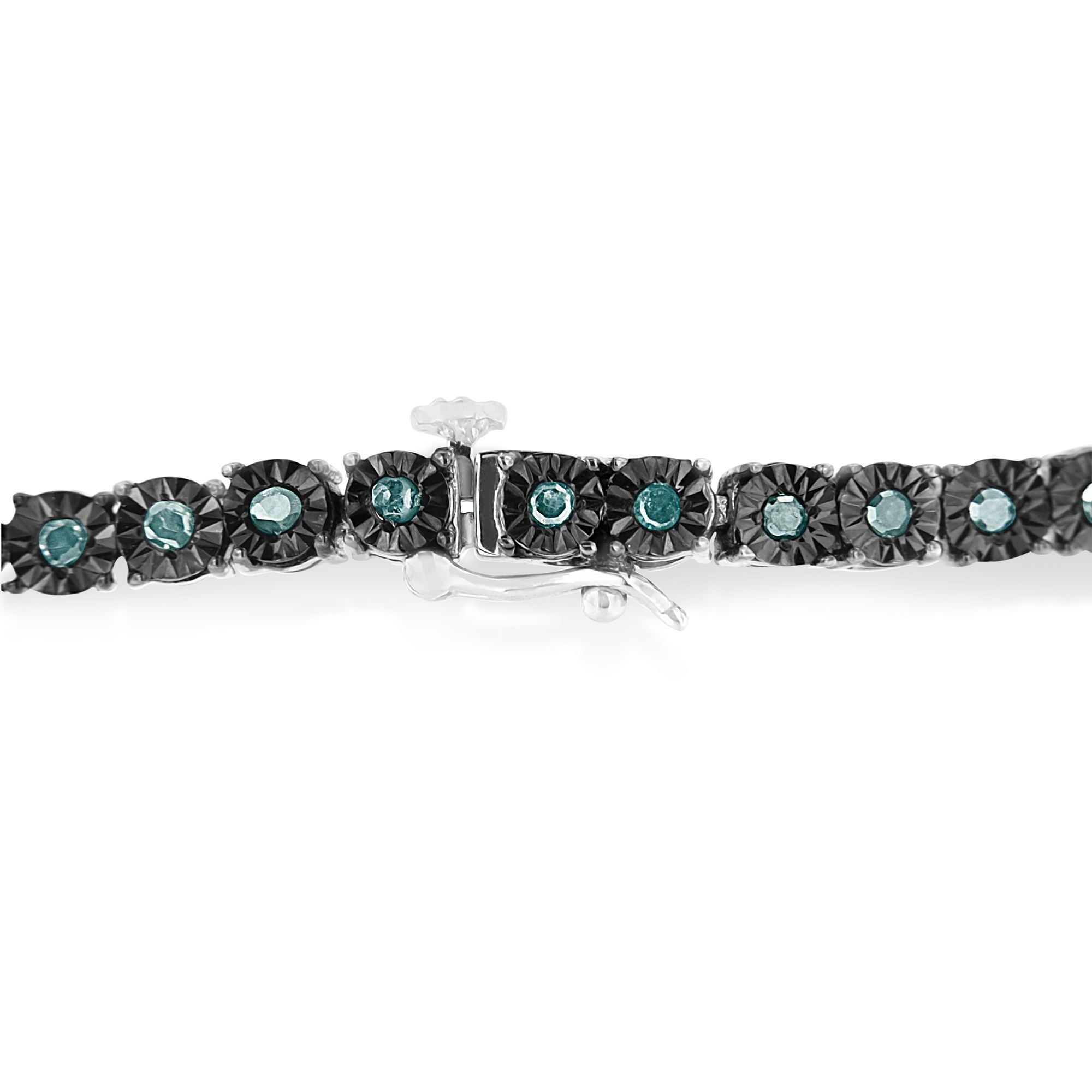 Black Rhodium Plated .925 Sterling Silver 1.0 Cttw Diamond Miracle Tennis Bracelet (Enhanced Blue Color, I3 Clarity) - 7" by Bids.com