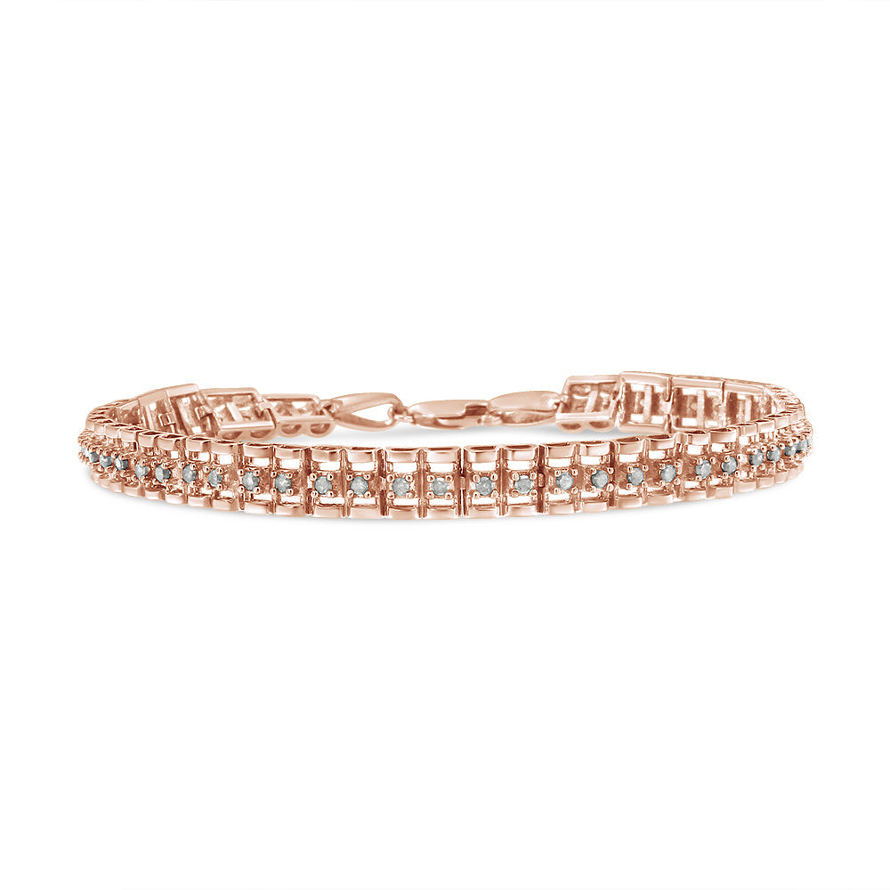 .925 Sterling Silver 1.0 Cttw Rose Cut Diamond Double-Link 7" Tennis Bracelet (I-J Color, I3 Clarity) by Bids.com