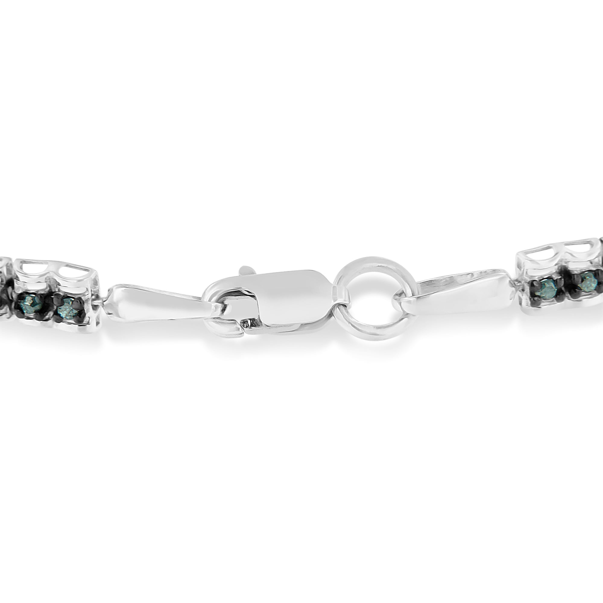 Black Rhodium over .925 Sterling Silver 1.0 Cttw Rose Cut Diamond Double-Link 7" Tennis Bracelet (Blue Color, I1-I2 Clarity) by Bids.com