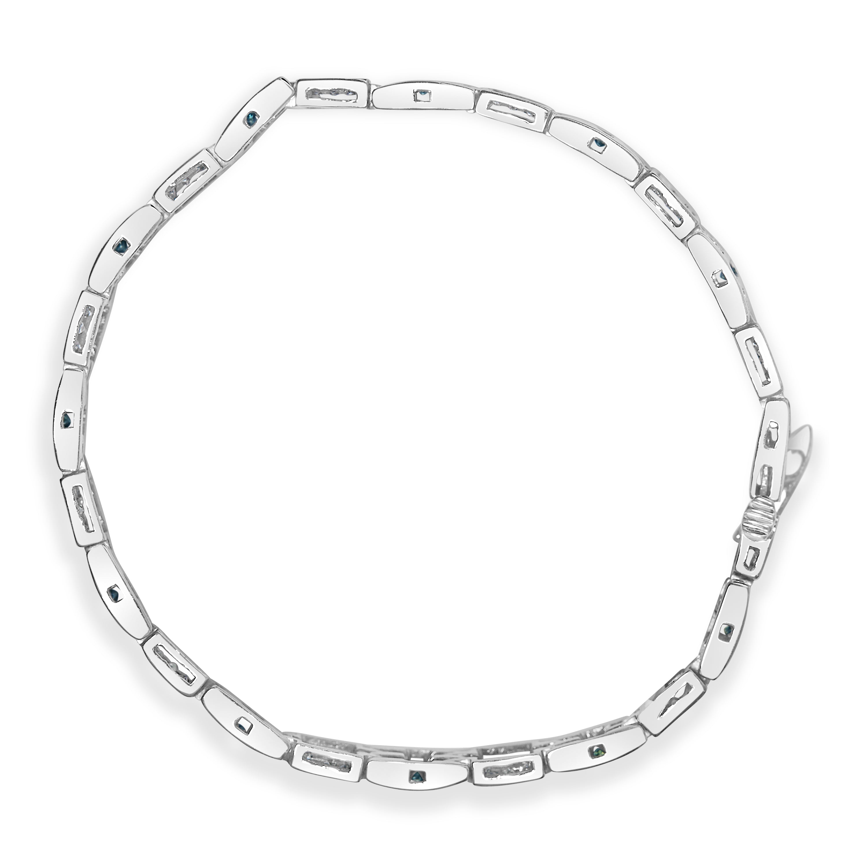 14K White Gold Princess-Cut white and Blue Diamond 3.00 cttw Fashion Link Bracelet (H-I Color, SI1-SI2 Clarity) by Bids.com