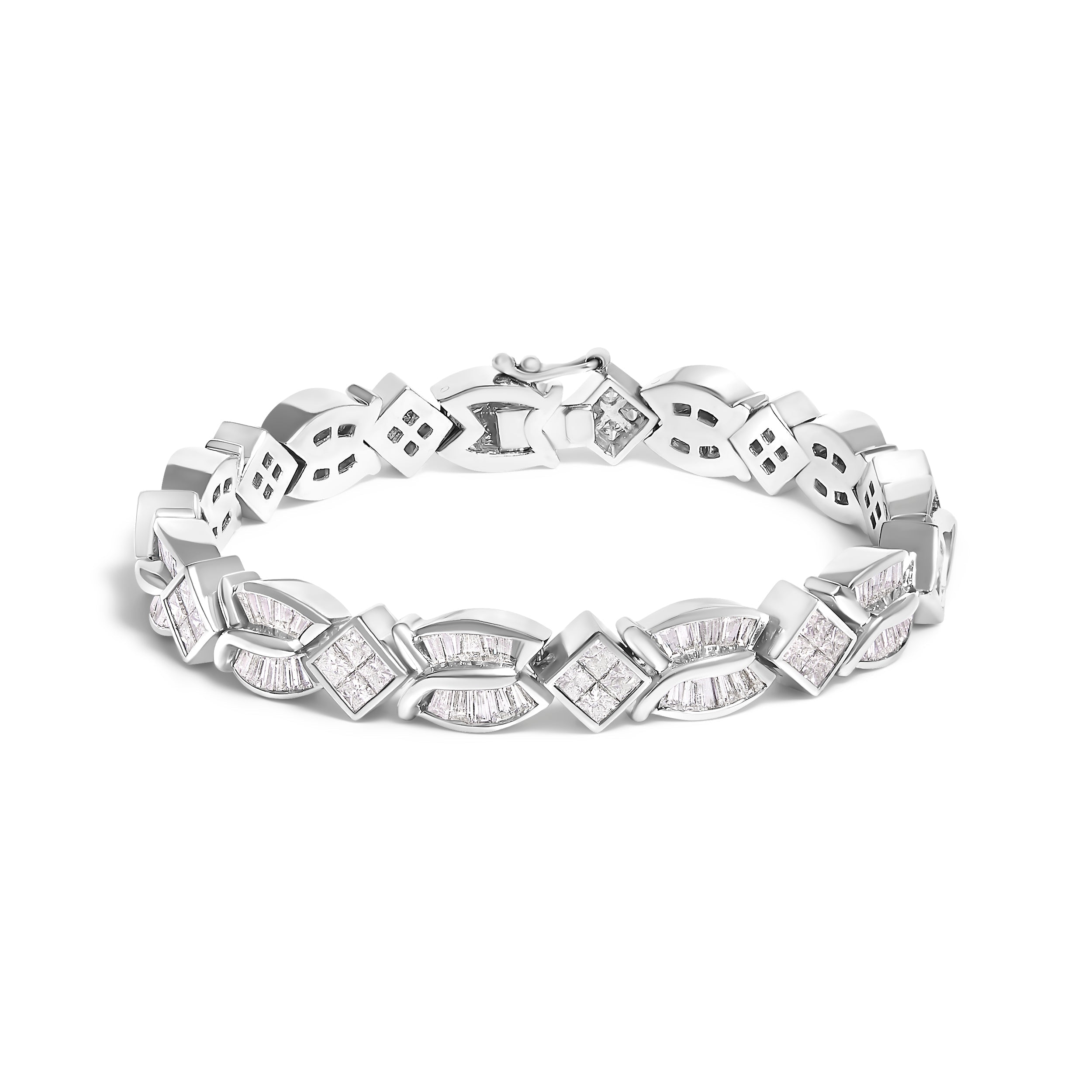 14K White Gold 8 5/8ct Cttw Princess and Baguette Diamond Geometric Twist Link Bracelet (G-H Color, VS1-VS2 Clarity) - 7" DestGlow