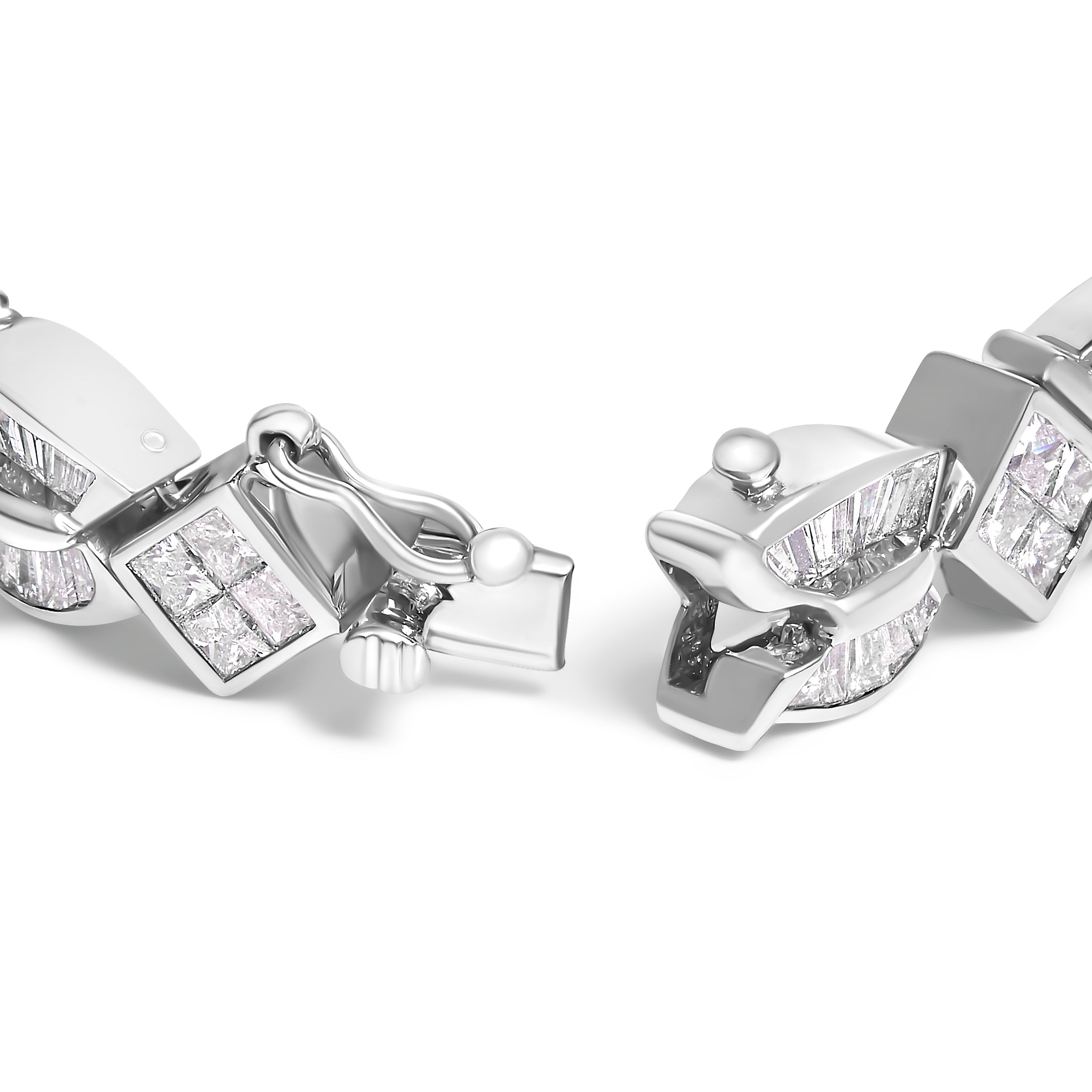 14K White Gold 8 5/8ct Cttw Princess and Baguette Diamond Geometric Twist Link Bracelet (G-H Color, VS1-VS2 Clarity) - 7" DestGlow
