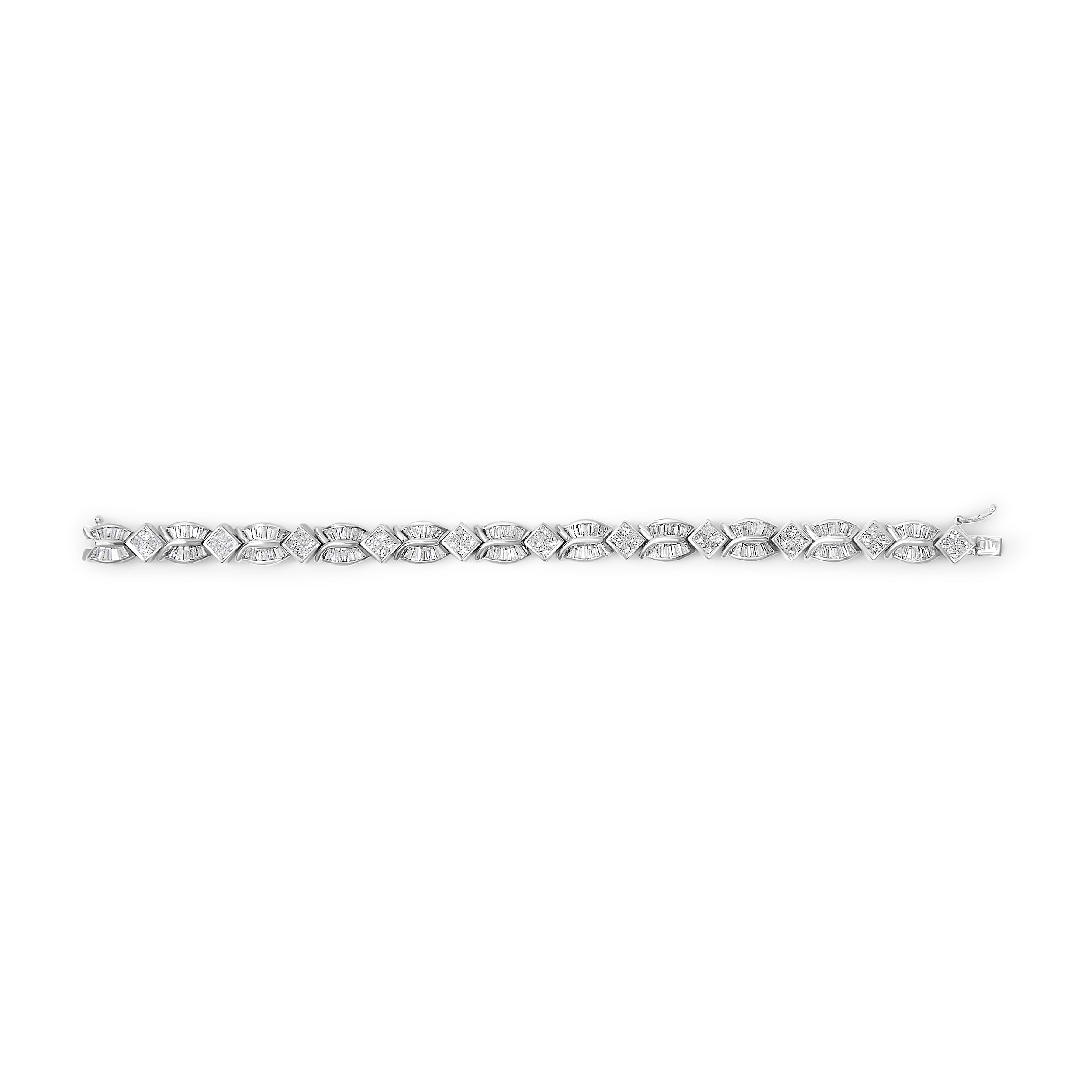 14K White Gold 8 5/8ct Cttw Princess and Baguette Diamond Geometric Twist Link Bracelet (G-H Color, VS1-VS2 Clarity) - 7" DestGlow