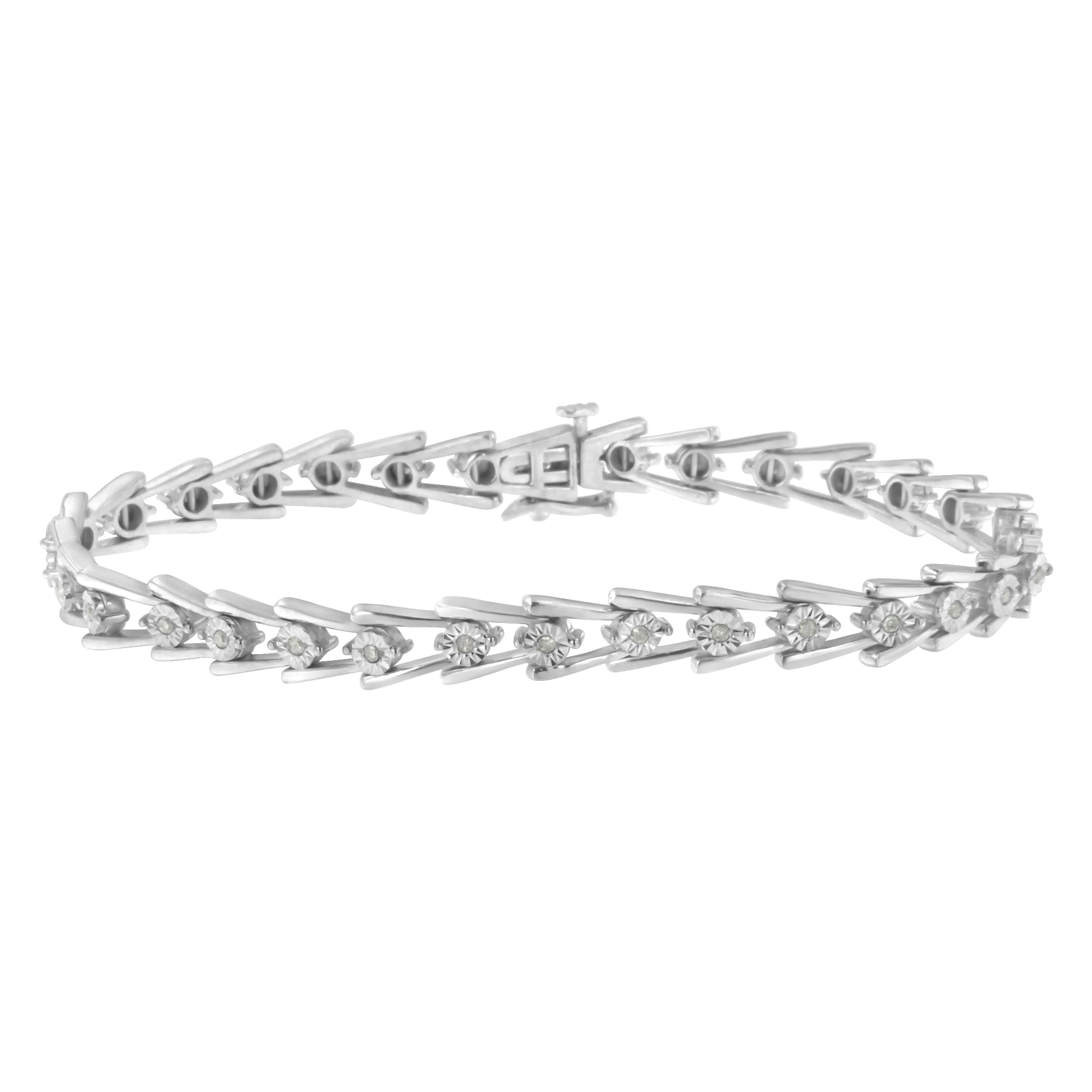 .925 Sterling Silver 1/4 cttw Miracle Set Diamond Sleek and Open "V"Bracelet (I-J Color, I3 Clarity) -7.5" by Bids.com