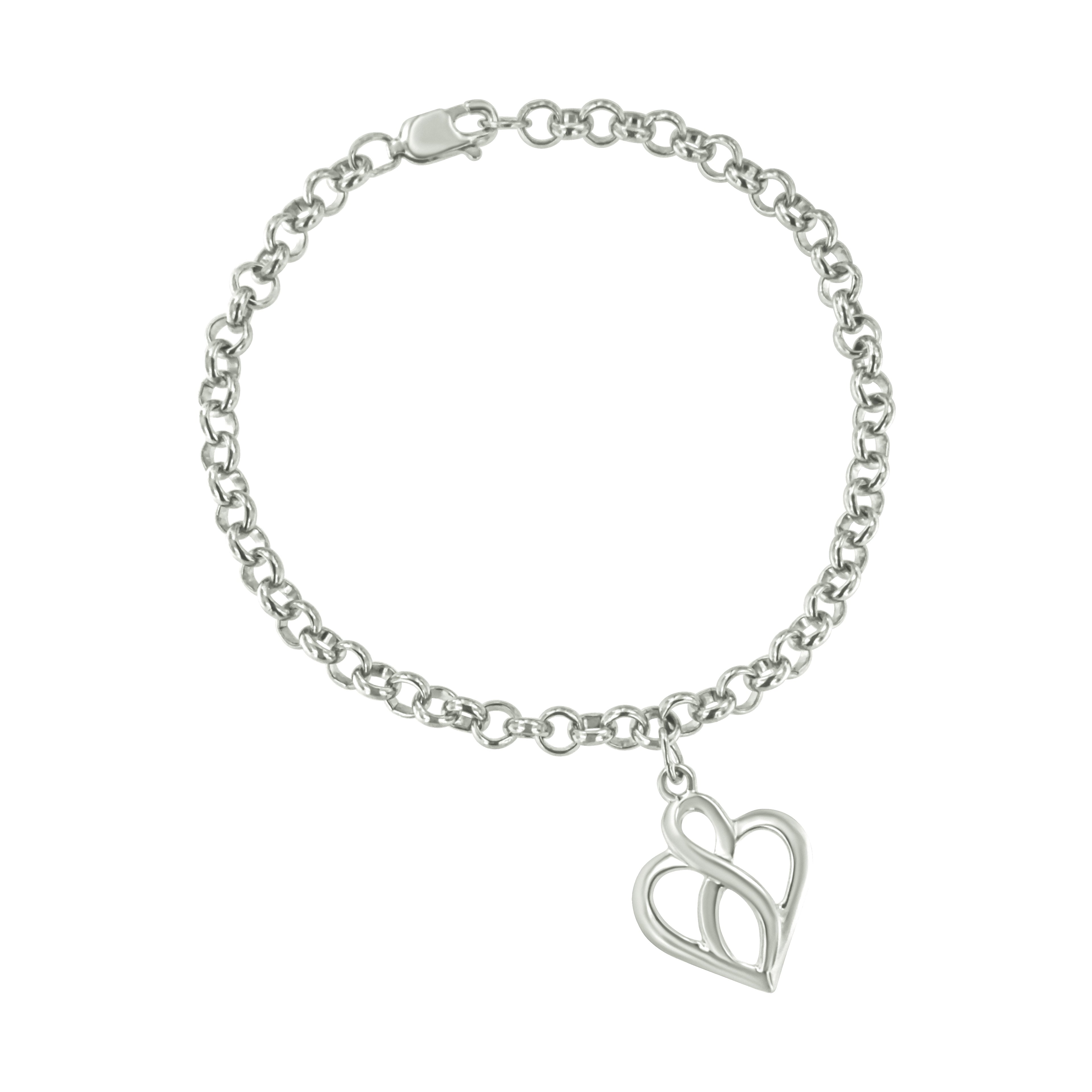 .925 Sterling Silver Open Heart with Center Vertical Infinity Chain Charm Bracelet - Size 7" by Bids.com
