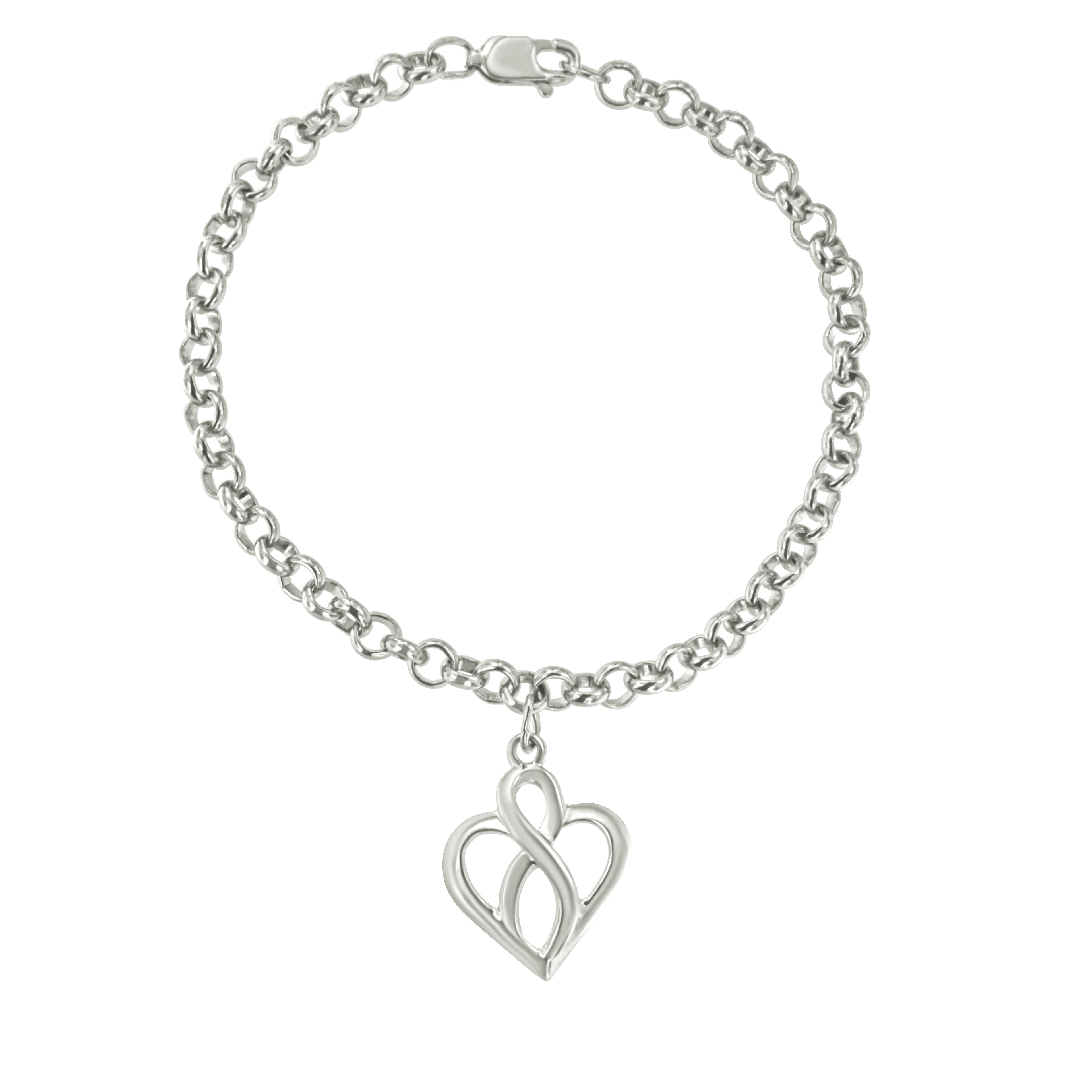 .925 Sterling Silver Open Heart with Center Vertical Infinity Chain Charm Bracelet - Size 7" by Bids.com