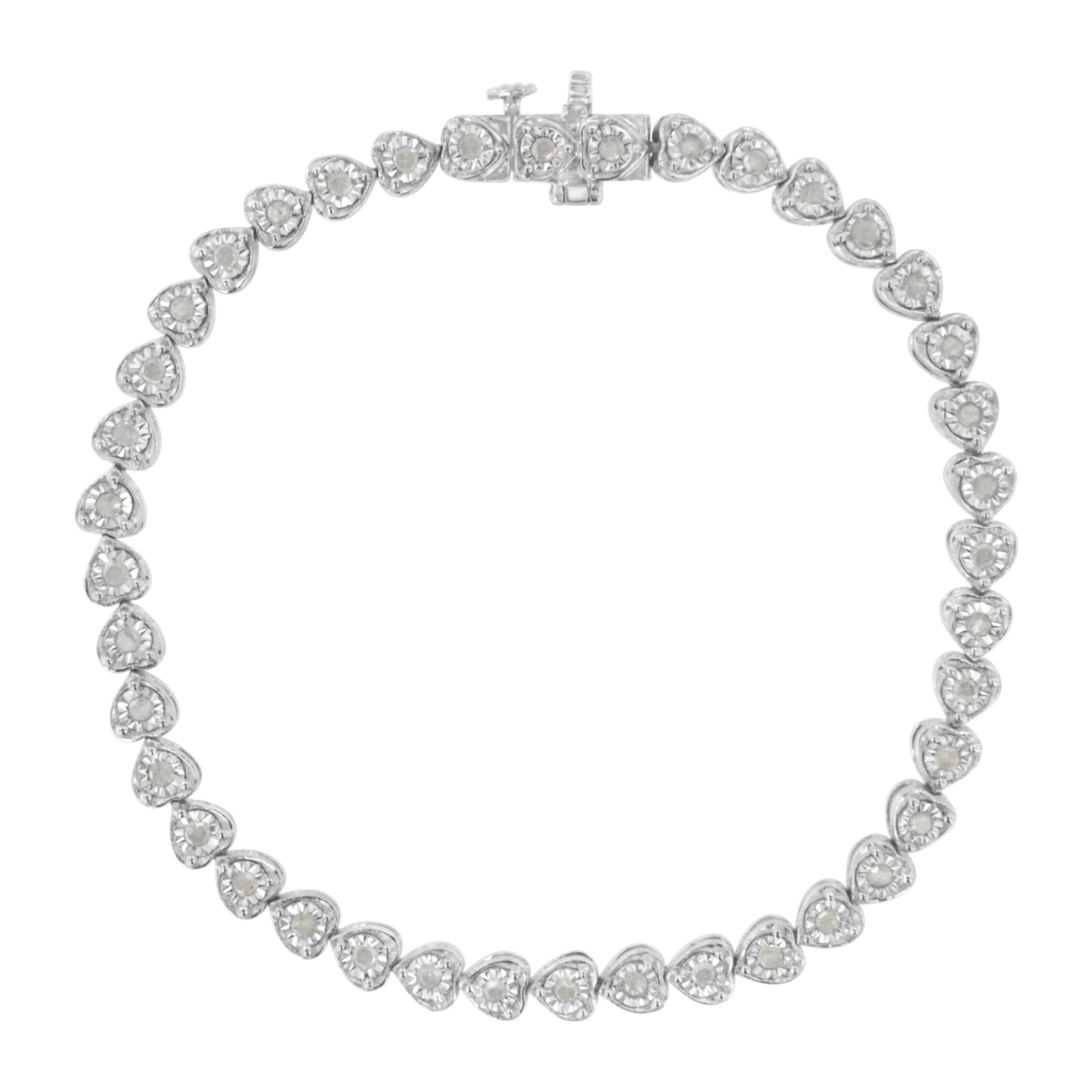 .925 Sterling Silver 1.0 Cttw Miracle Set Diamond Heart-Link 7" Tennis Bracelet (I-J Color, I2-I3 Clarity) by Bids.com