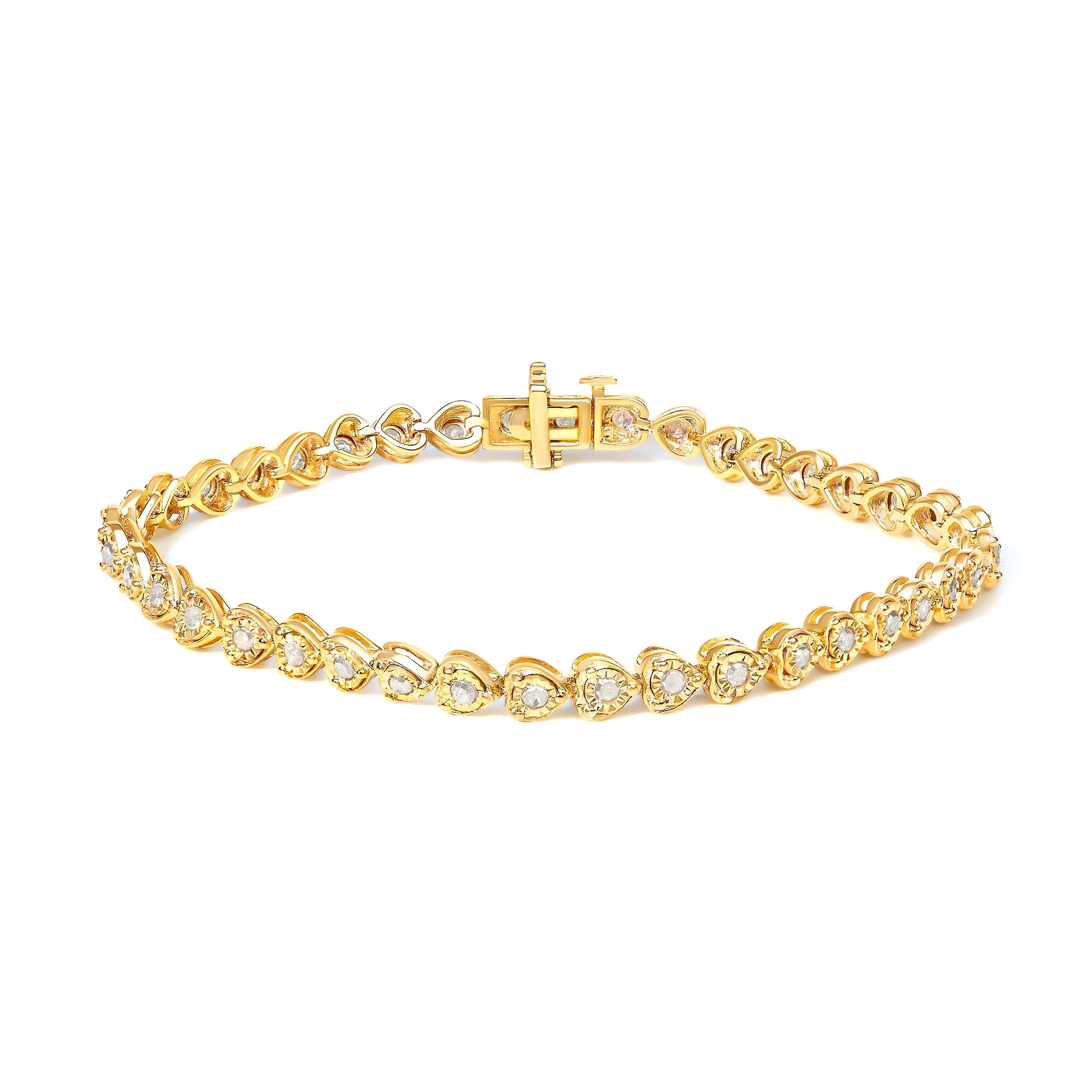 .925 Sterling Silver 1.0 Cttw Miracle Set Diamond Heart-Link 7" Tennis Bracelet (I-J Color, I2-I3 Clarity) by Bids.com