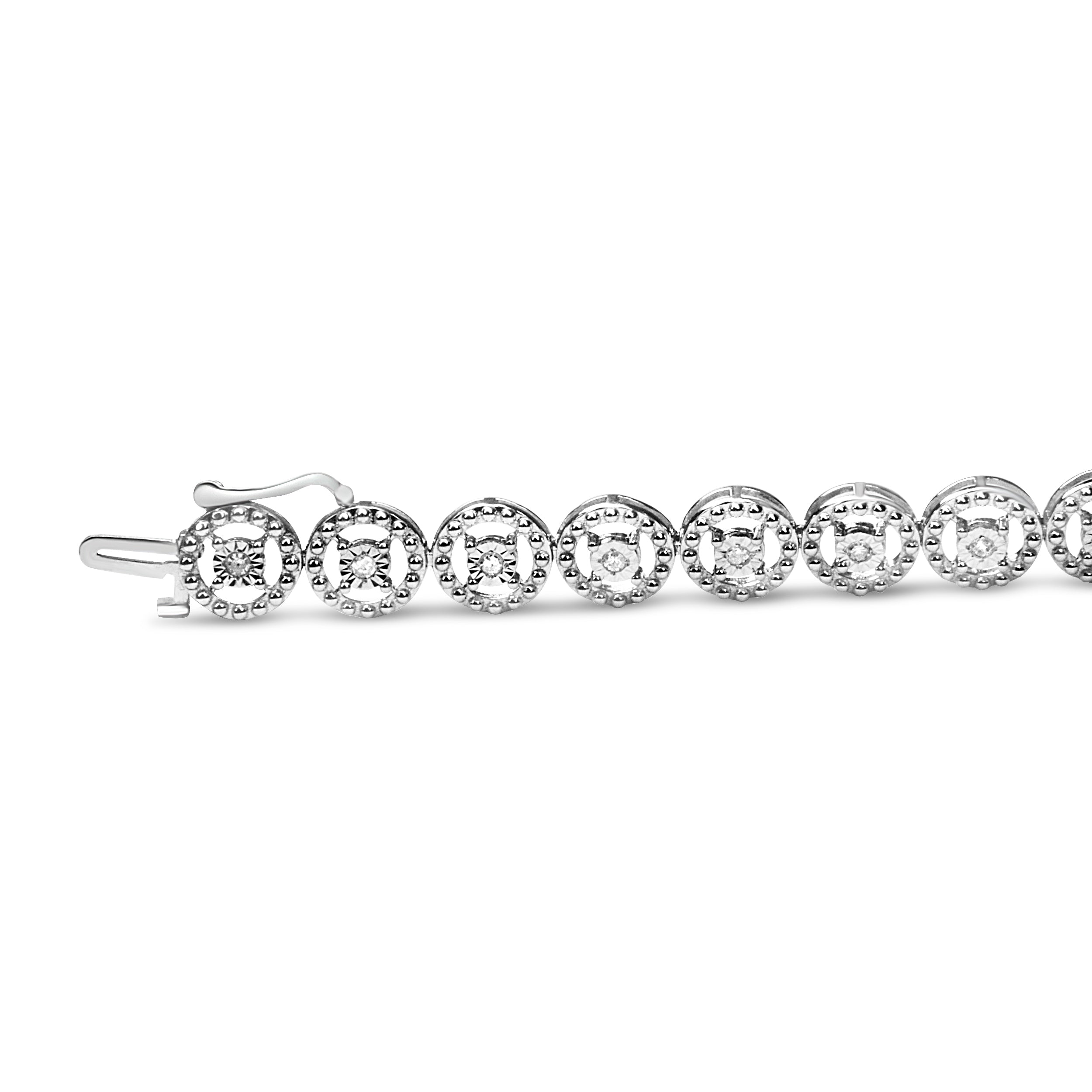 .925 Sterling Silver 1/2 Cttw Diamond Nested Circle Miracle Set Open Wheel 7.25" Fashion Link Bracelet (I-J Color, I3 Clarity) DestGlow