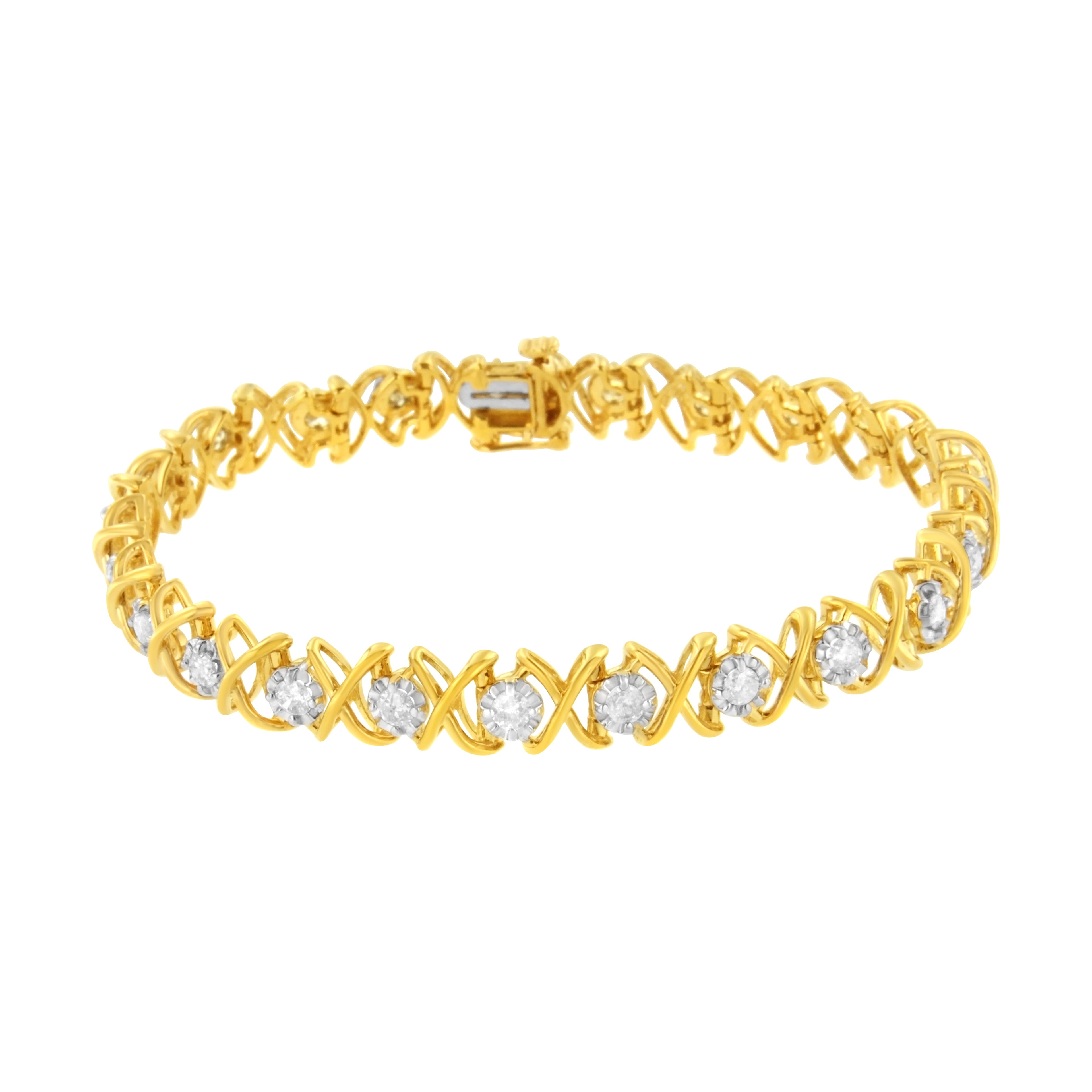 10K Yellow Gold Plated Sterling Silver 2 cttw Diamond "XOXO" Bracelet (J-K Clarity, I1-I2 Color) - Size 7.25" by Bids.com