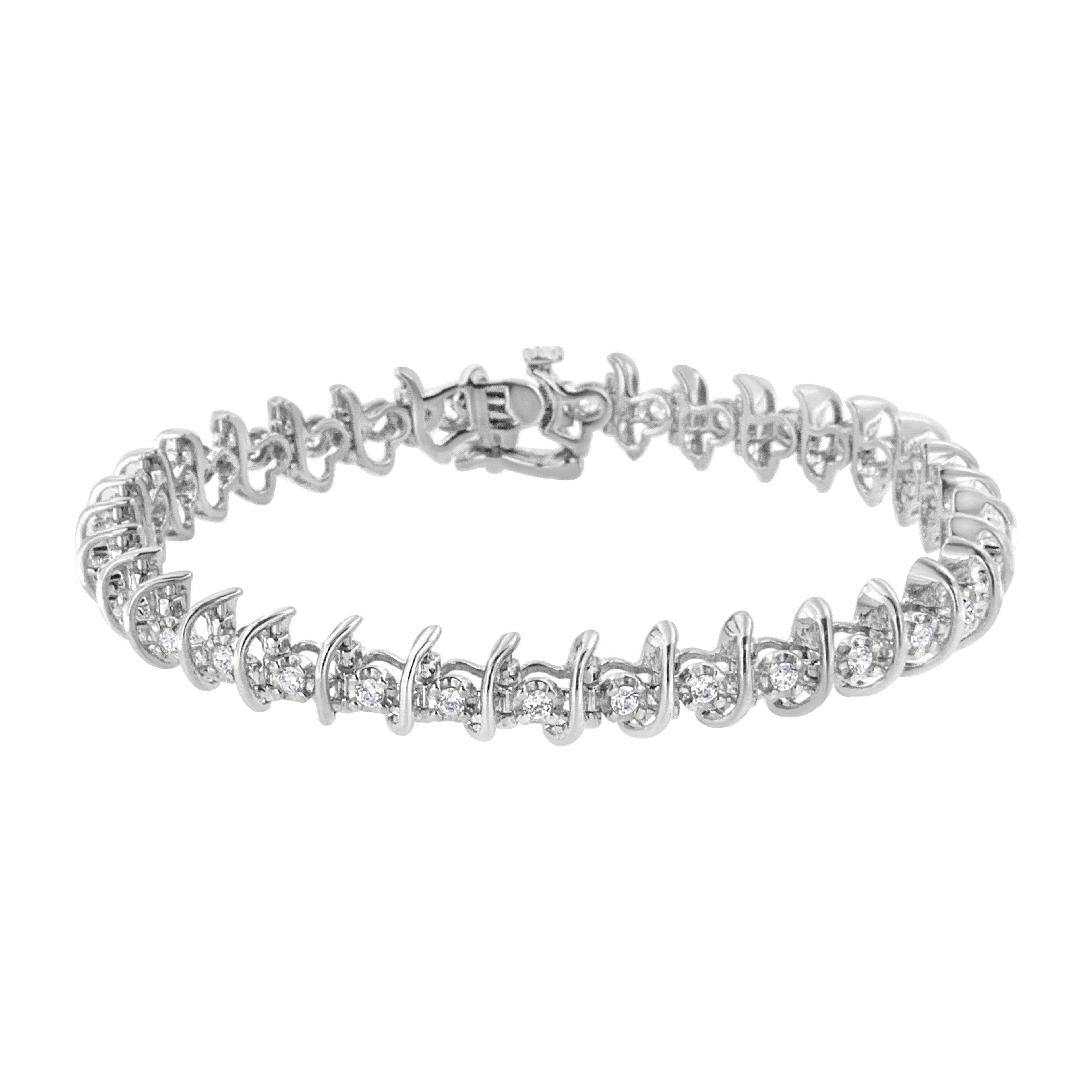 .925 Sterling Silver 1 cttw Prong-Set Diamond Link Bracelet (I-J, I1-I2) - 7.25" by Bids.com