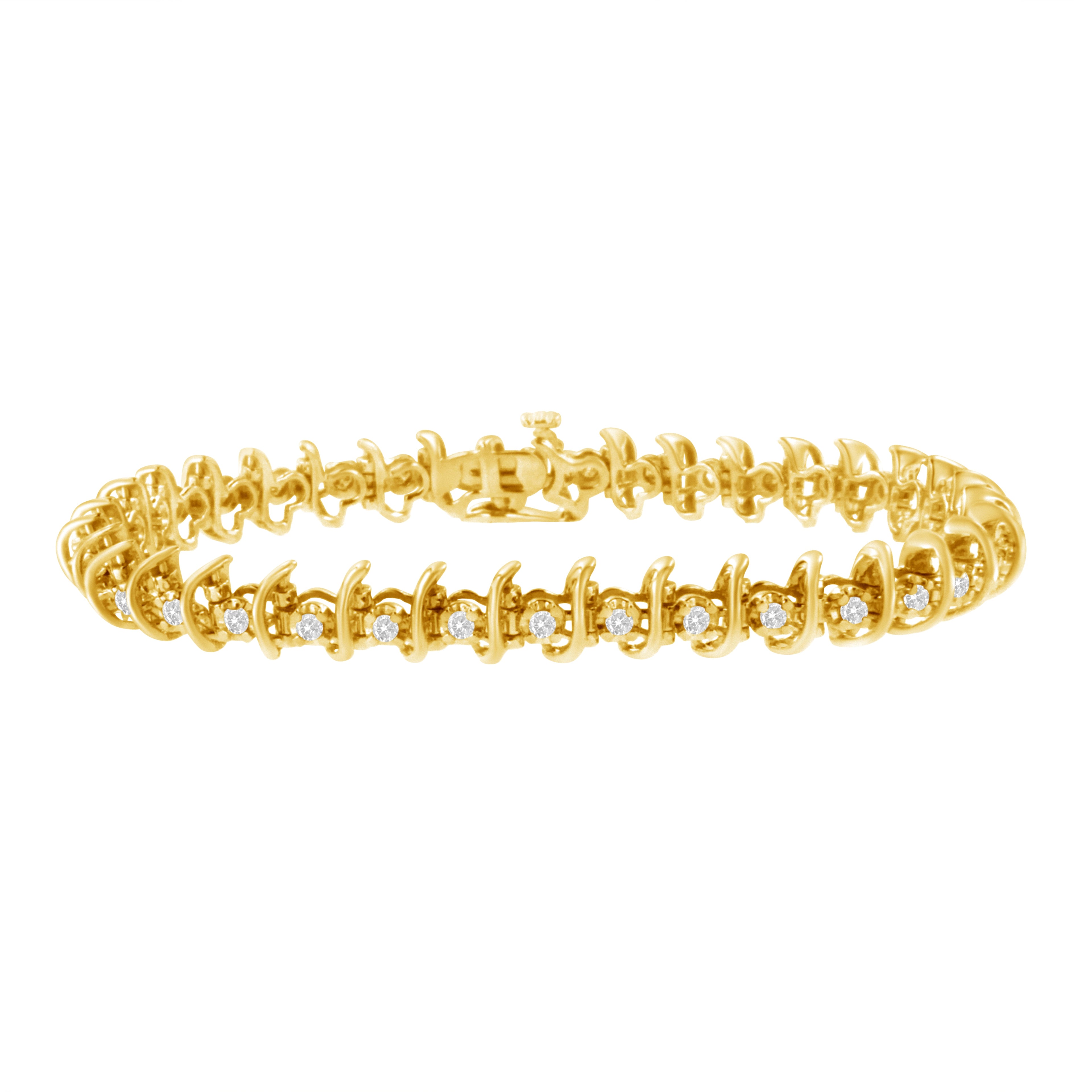 10KT Yellow Gold Plated .925 Sterling Silver 1 cttw Prong-Set Diamond Link Bracelet (J-K, I1-I2) - 7.5" by Bids.com