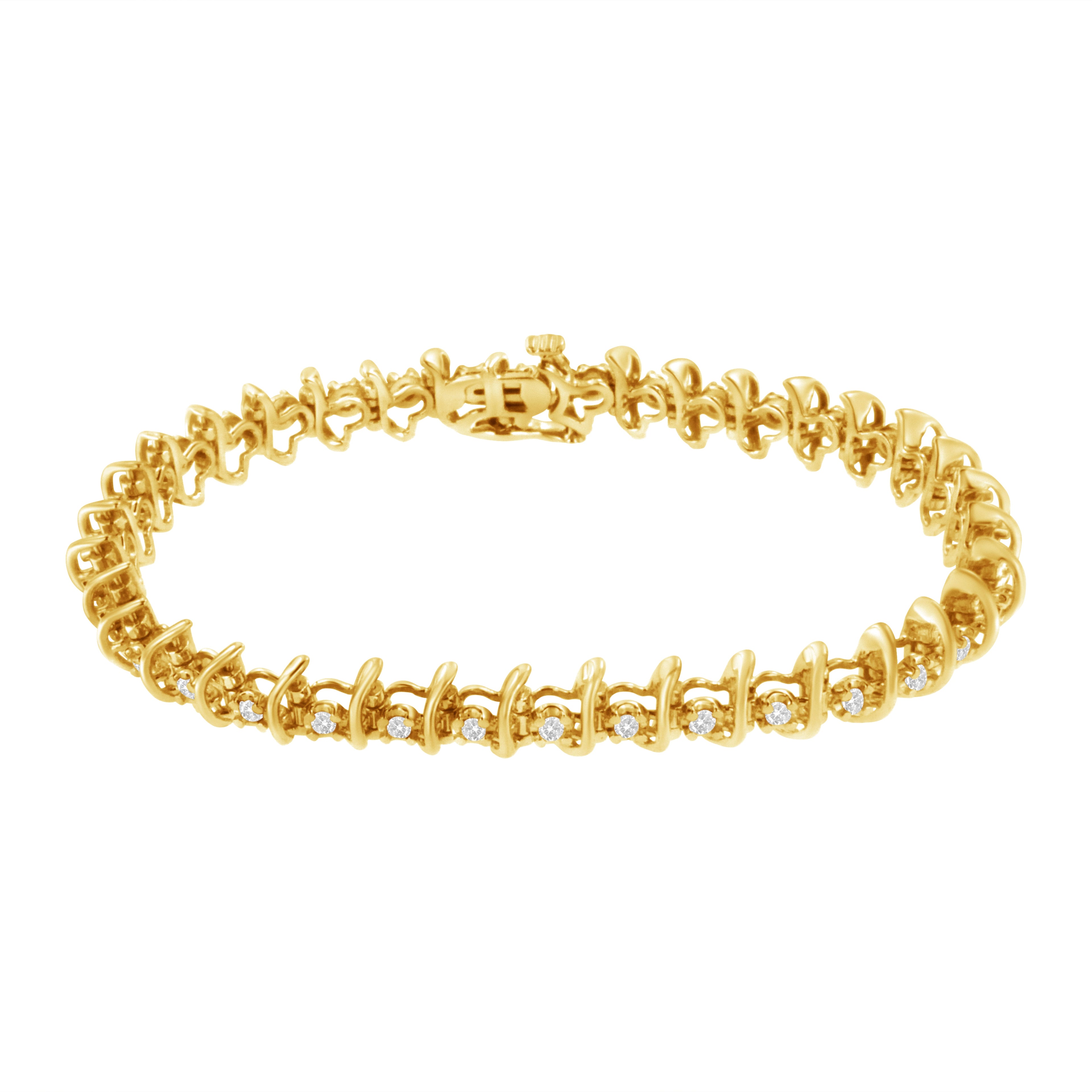 10KT Yellow Gold Plated .925 Sterling Silver 1 cttw Prong-Set Diamond Link Bracelet (J-K, I1-I2) - 7.5" by Bids.com