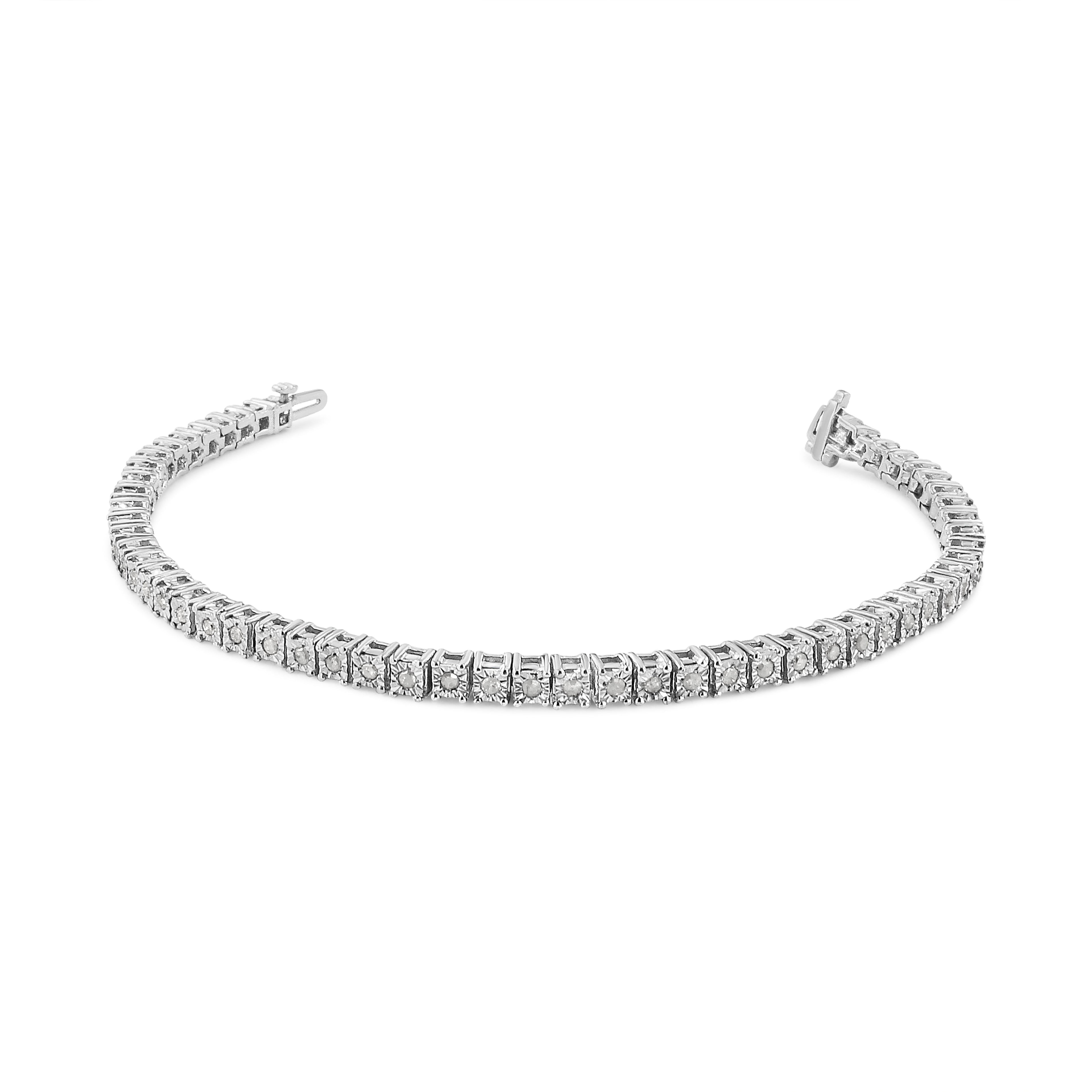 .925 Sterling Silver 1.0 Cttw Diamond Square Frame Miracle-Set Tennis Bracelet (I-J Color, I3 Clarity) - 7" DestGlow