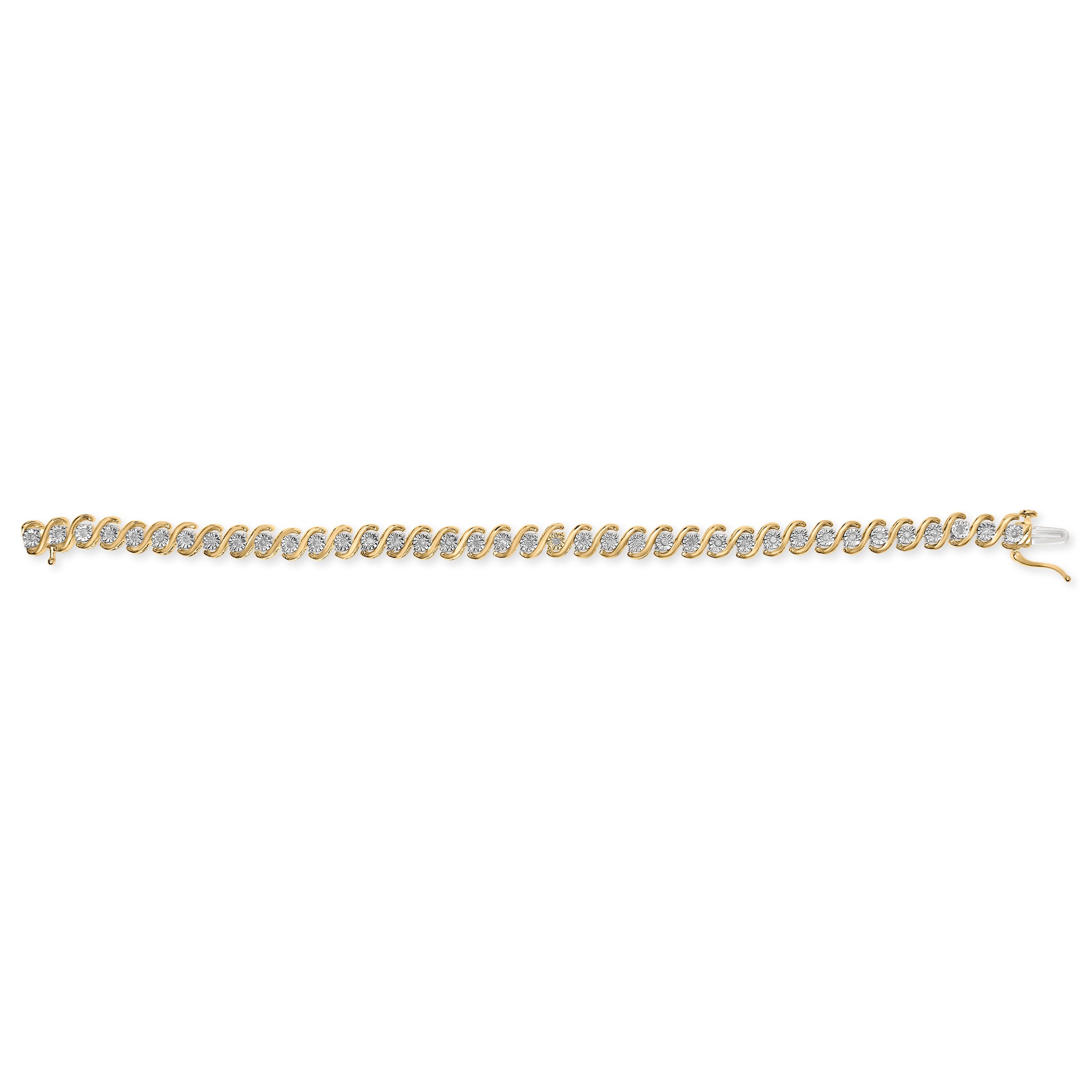 14K Yellow Gold Plated .925 Sterling Silver 1/2 Cttw Round Miracle-Set Diamond S-Curve Tennis Bracelet (I-J Color, I3 Clarity) - 7" by Bids.com
