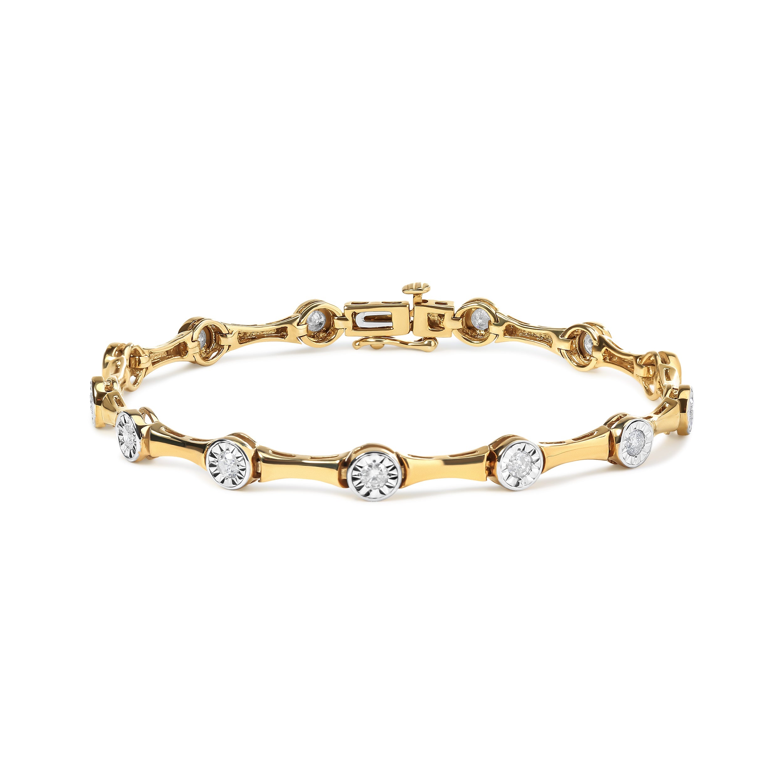 10K Yellow Gold Plated .925 Sterling Silver 1.0 Cttw Miracle Set Diamond Bezel Style Station Link Bracelet (H-I Color, I3 Clarity) - Size 7" by Bids.com