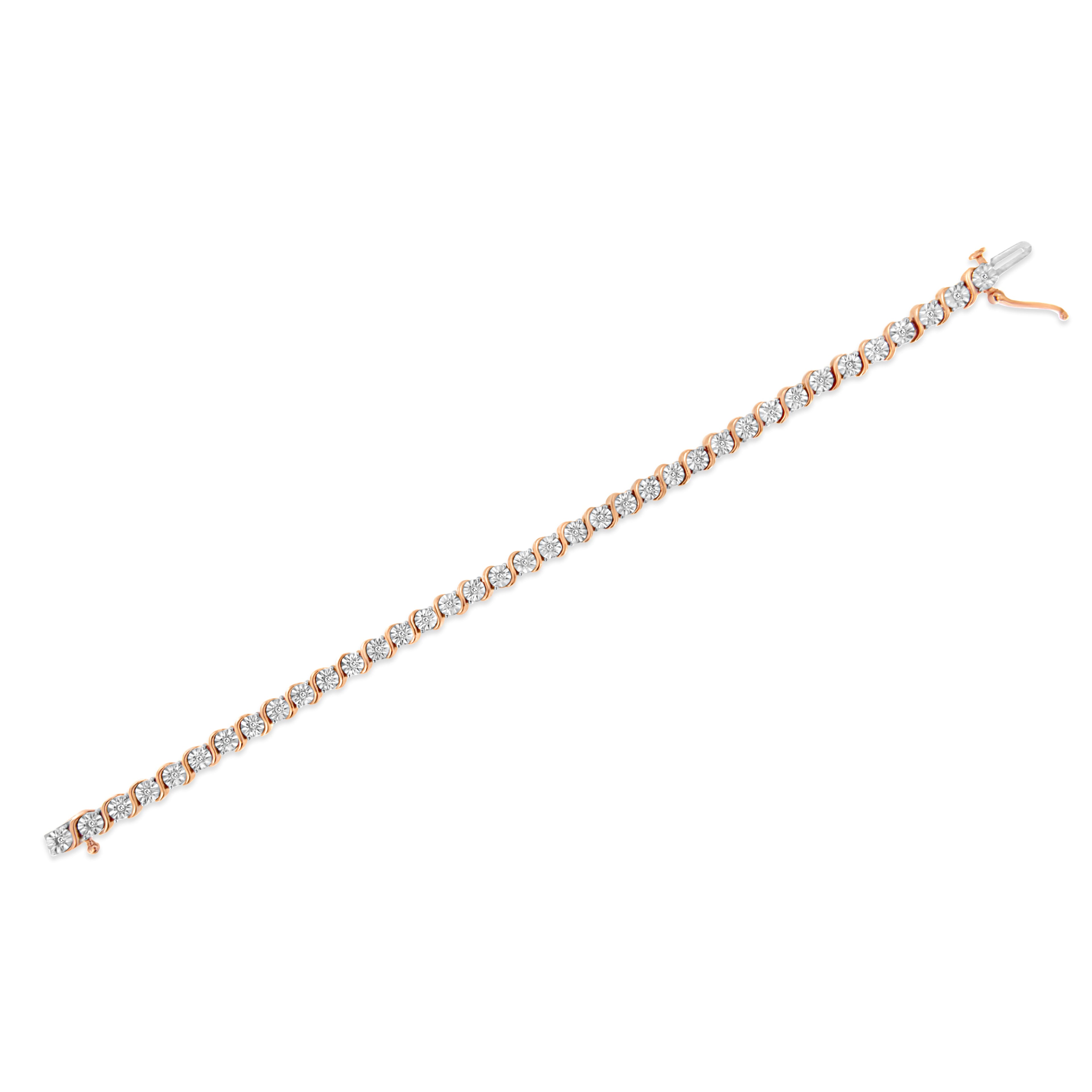 14K Rose Gold Plated .925 Sterling Silver 1/4 Cttw Diamond Round Miracle Plate and "S" Link Tennis Bracelet (I-J Color, I2- I3 Clarity) - 7" by Bids.com
