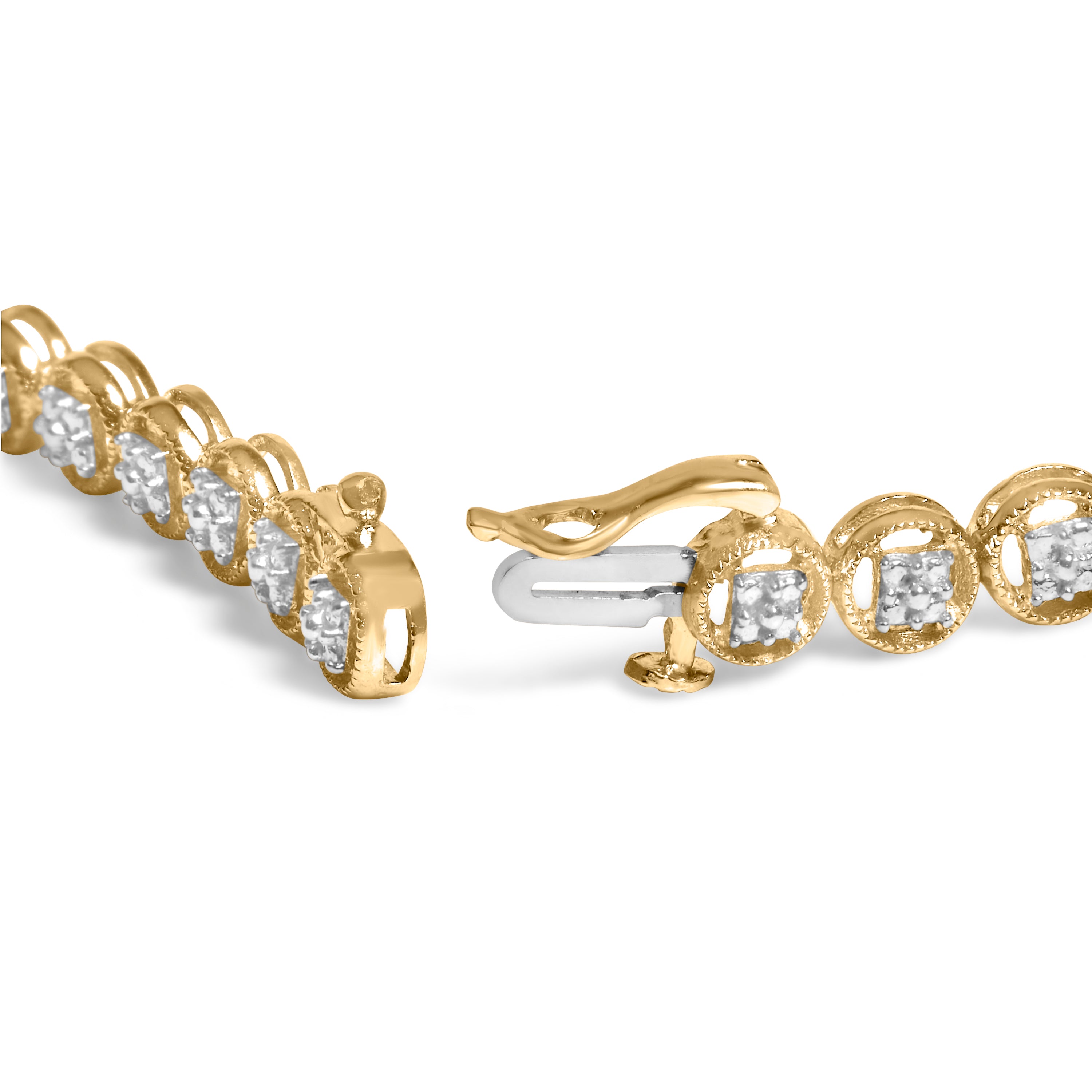 14K Yellow Gold Plated .925 Sterling Silver 1/10 Cttw Diamond Open Circle Beaded Wheel Link Tennis Bracelet (I-J Color, I3 Clarity) - 7.25" by Bids.com