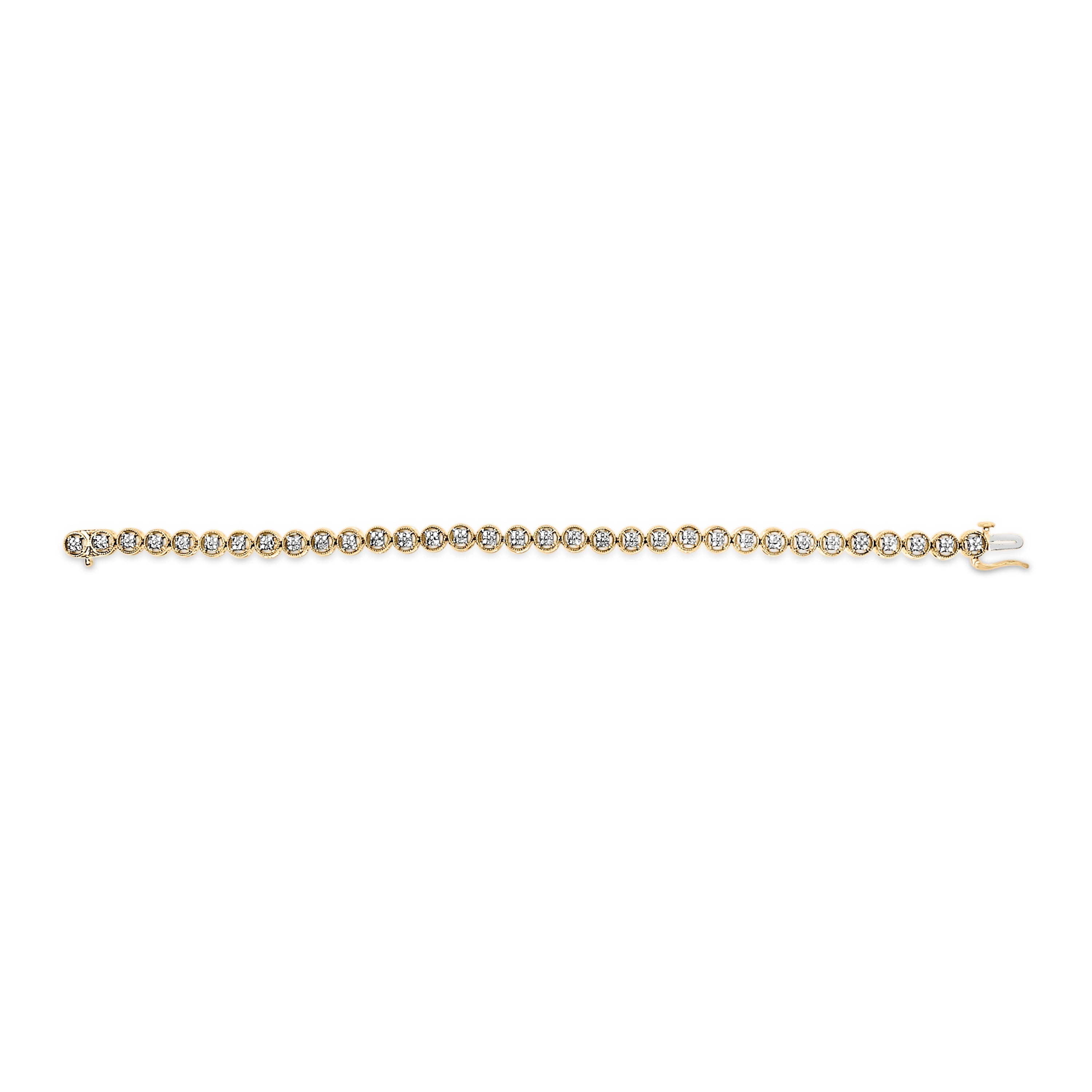 14K Yellow Gold Plated .925 Sterling Silver 1/10 Cttw Diamond Open Circle Beaded Wheel Link Tennis Bracelet (I-J Color, I3 Clarity) - 7.25"