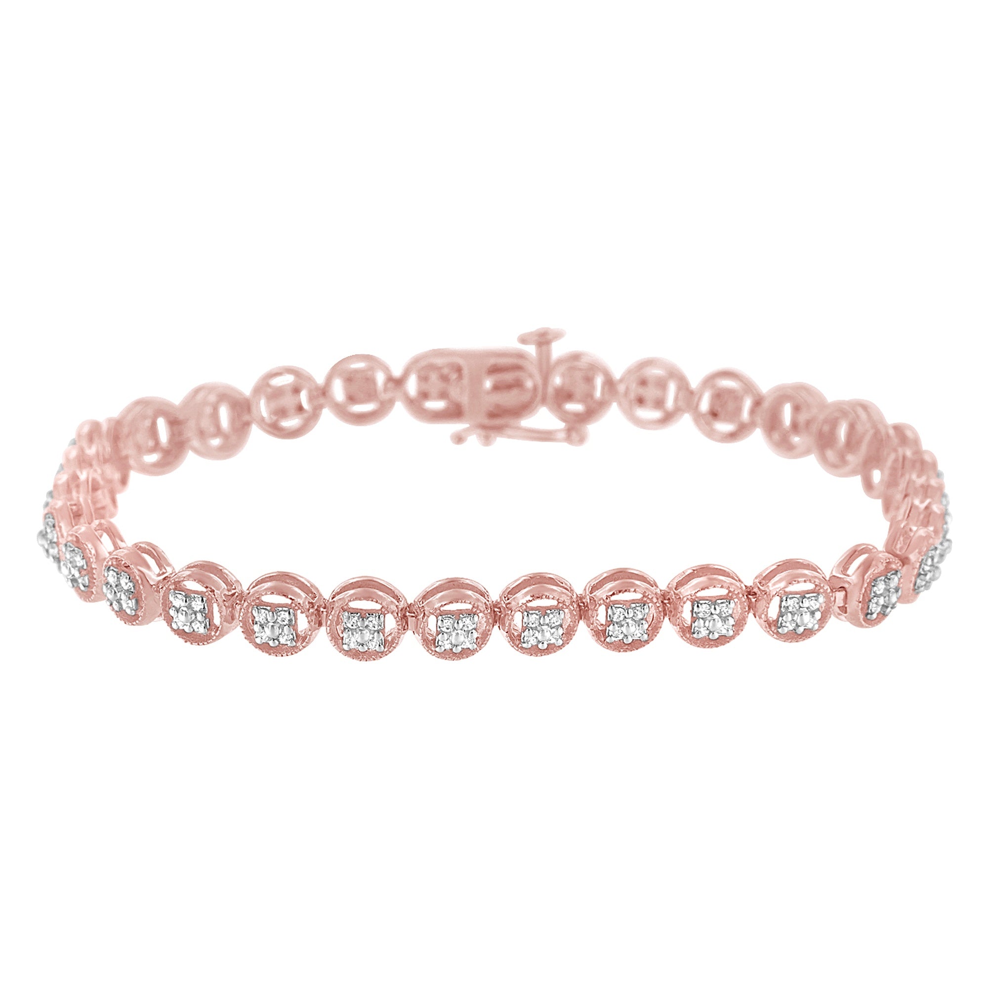 14K Rose Gold Over .925 Sterling Silver 1/4 Cttw Diamond 7" Open Circle Wheel Link Tennis Bracelet (I-J Color, I2-I3 Clarity) by Bids.com