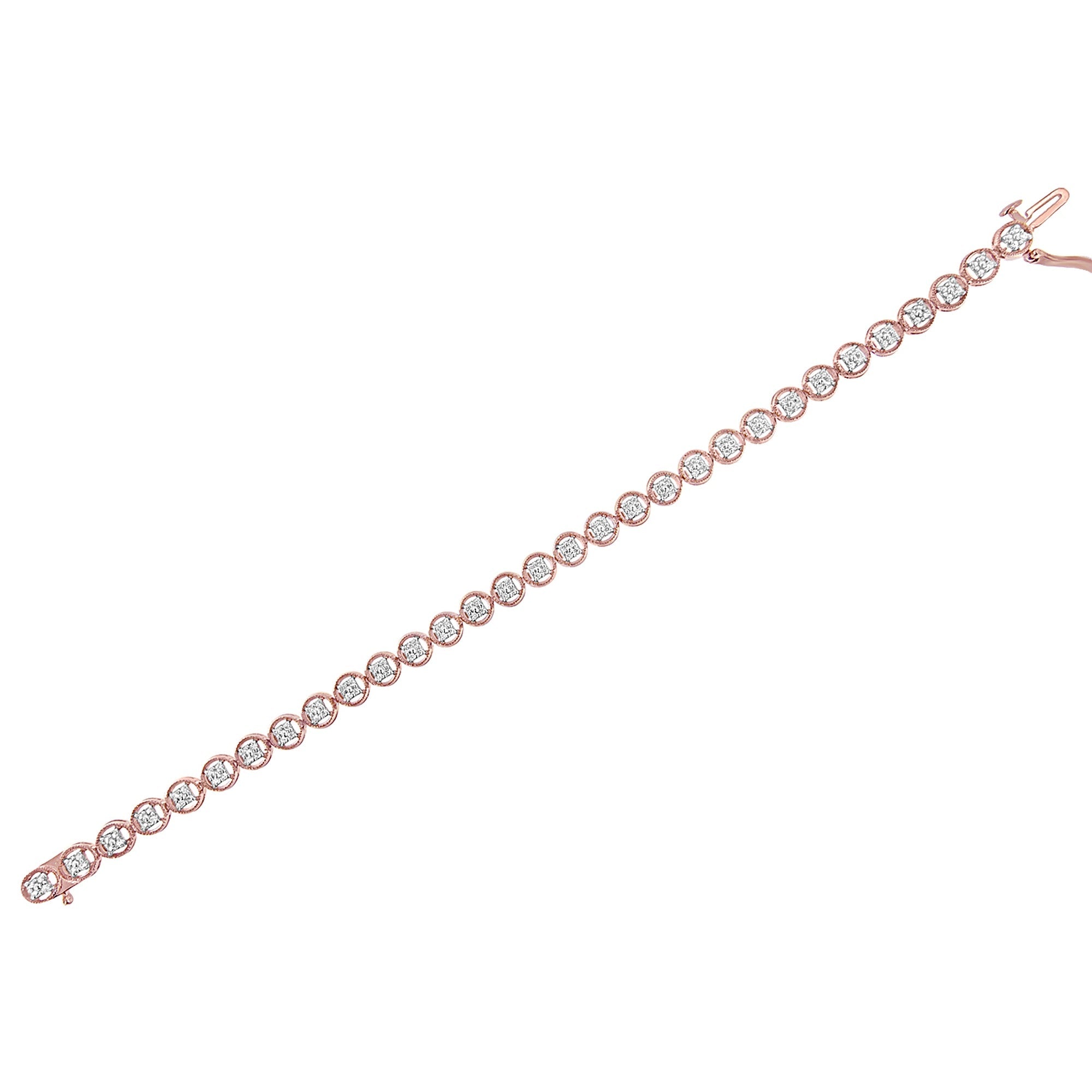 14K Rose Gold Over .925 Sterling Silver 1/4 Cttw Diamond 7" Open Circle Wheel Link Tennis Bracelet (I-J Color, I2-I3 Clarity) by Bids.com