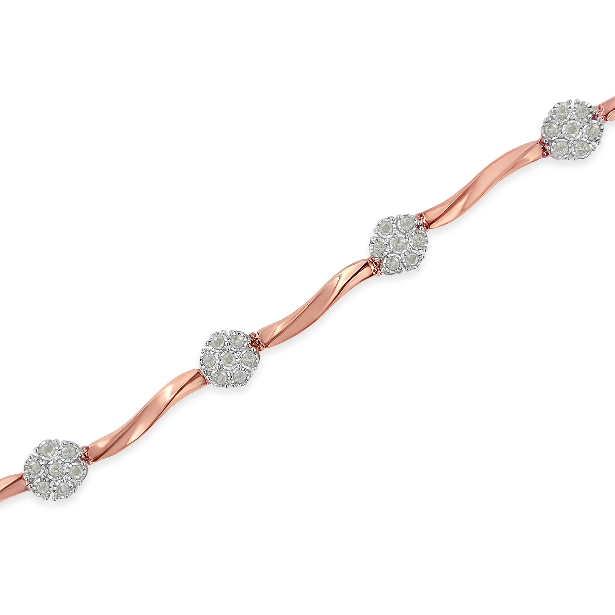 .925 10k Rose Gold Over Sterling Silver 1.0 cttw Diamond Floral Link Bracelet (I-J Color,I3 Clarity) by Bids.com