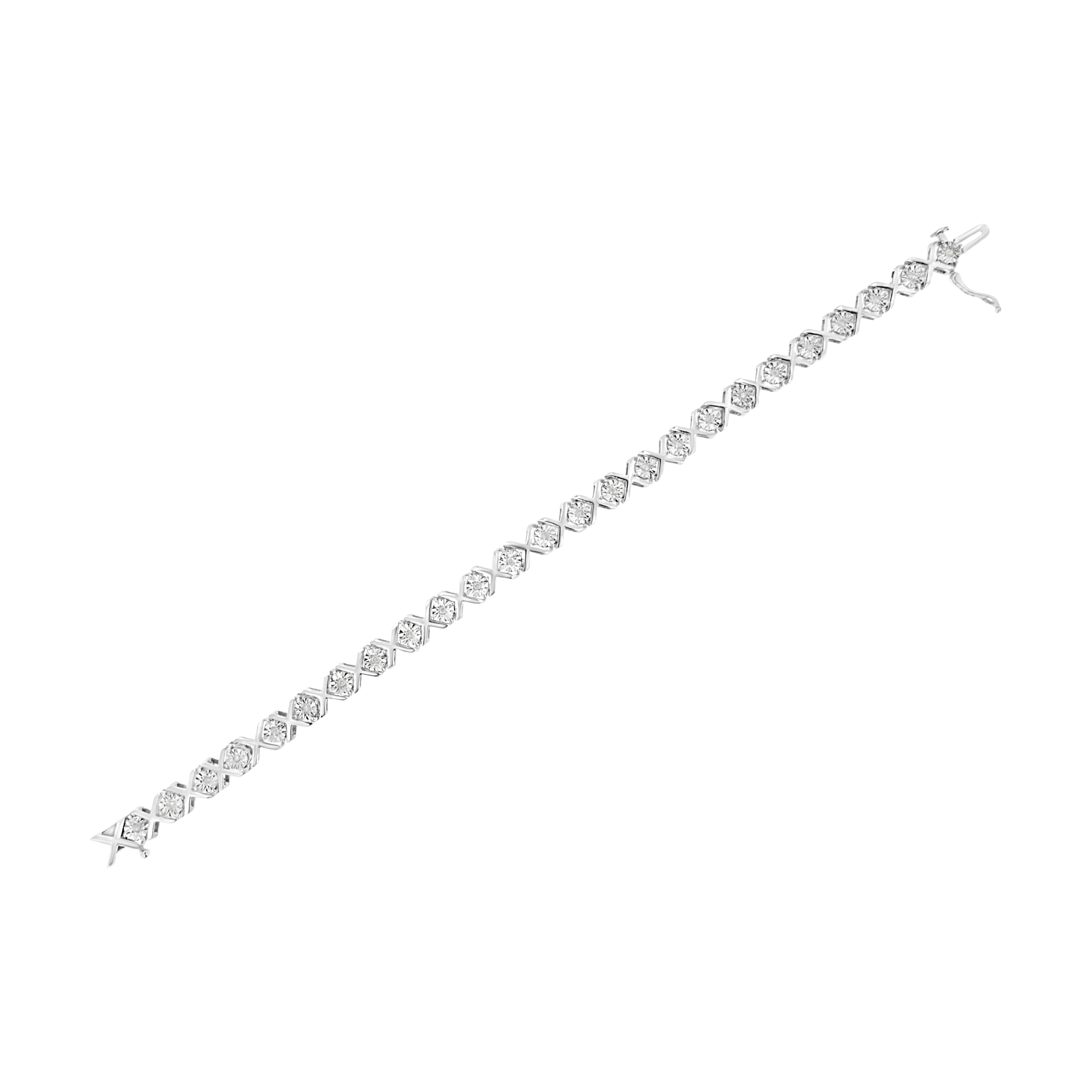 .925 Sterling Silver 1/4 Cttw Miracle Set Diamond "X" Link Bracelet (I-J Color, I3 Clarity) - 7.25" by Bids.com