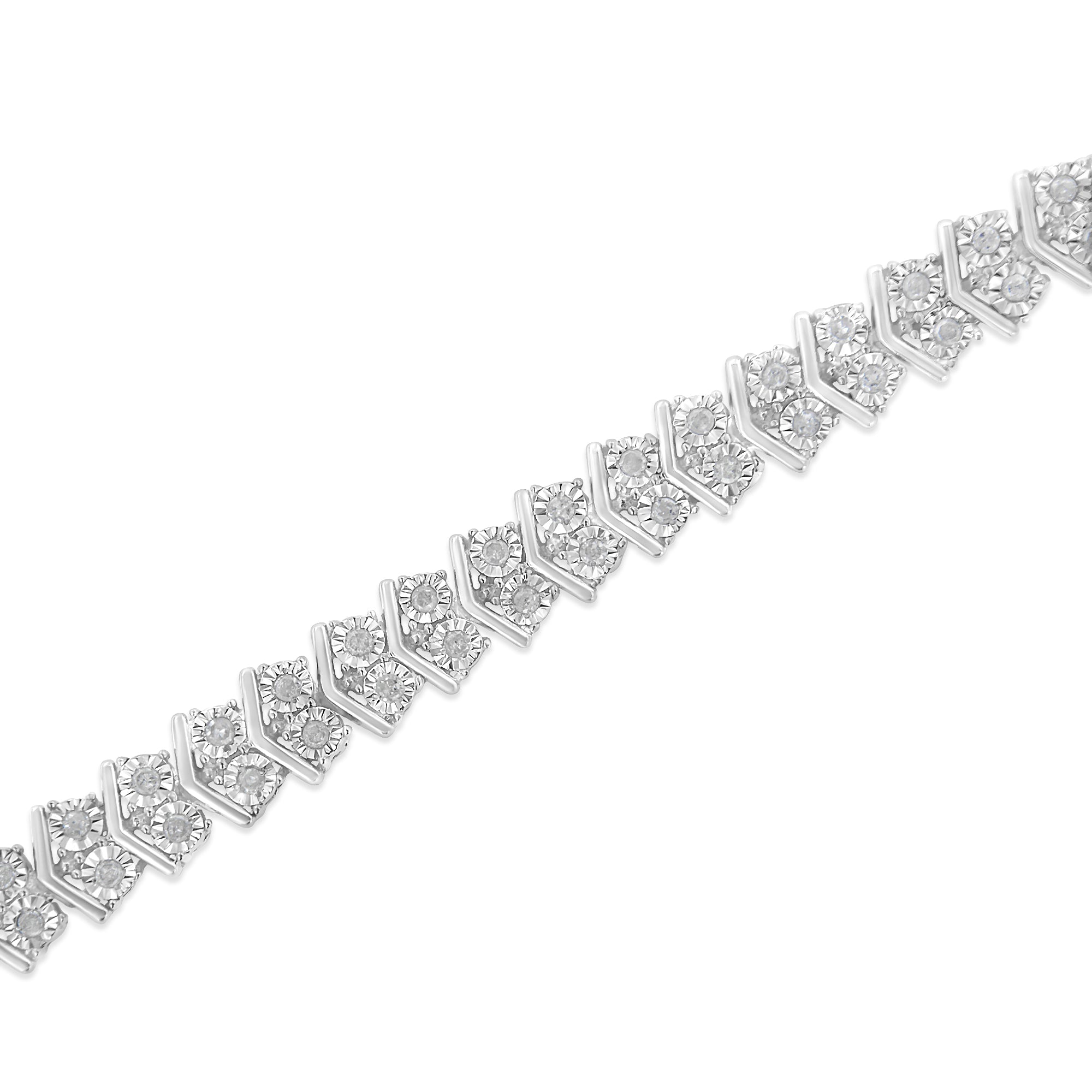 .925 Sterling Silver 1.0 Cttw Chevron 2 Stone Arrow Link Tennis Bracelet (I-J Color, I3 Clarity) - 7†by Bids.com