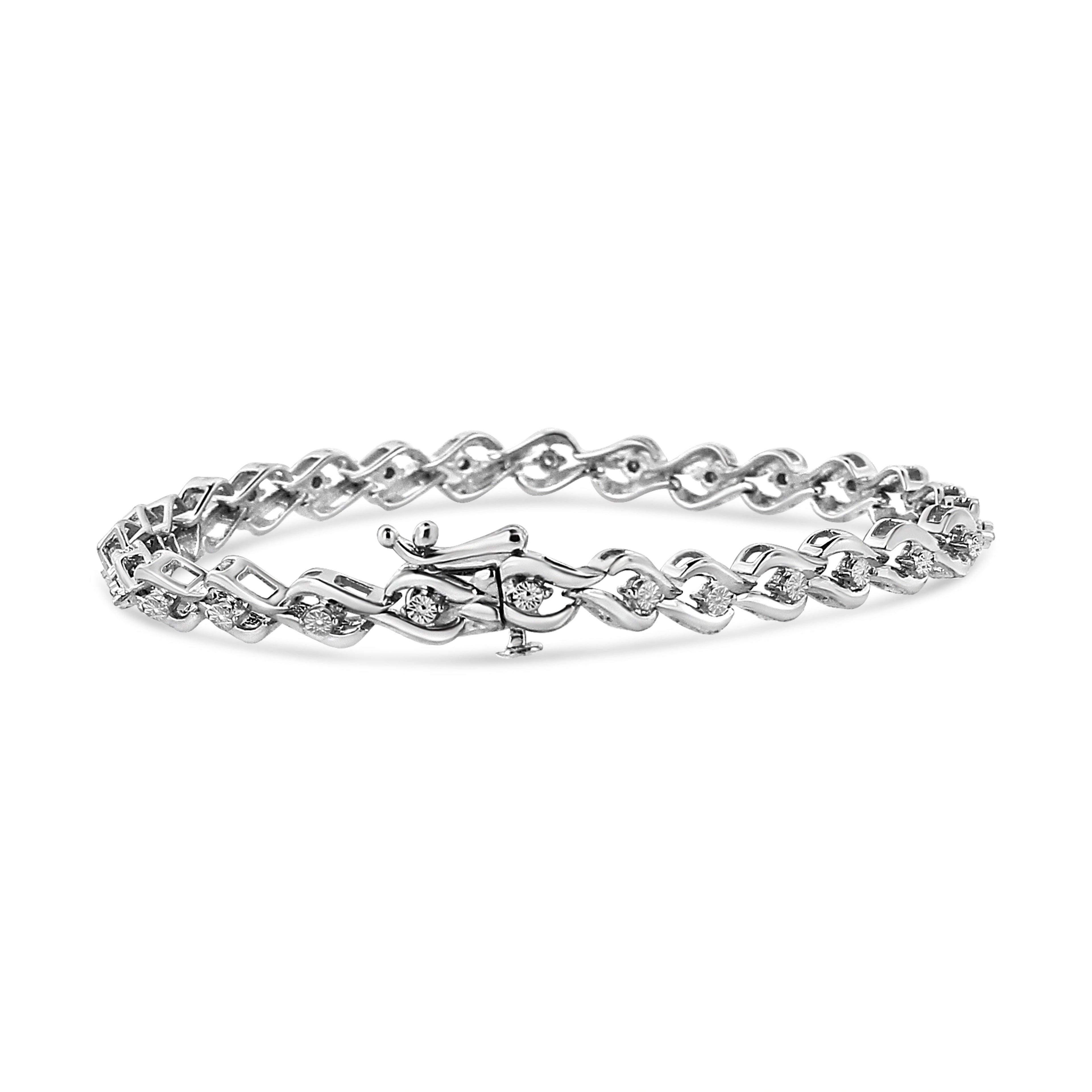 .925 Sterling Silver 1/10 Cttw Round-Cut Diamond Links of Flame Bracelet (I-J Color, I3) - 7.25" by Bids.com