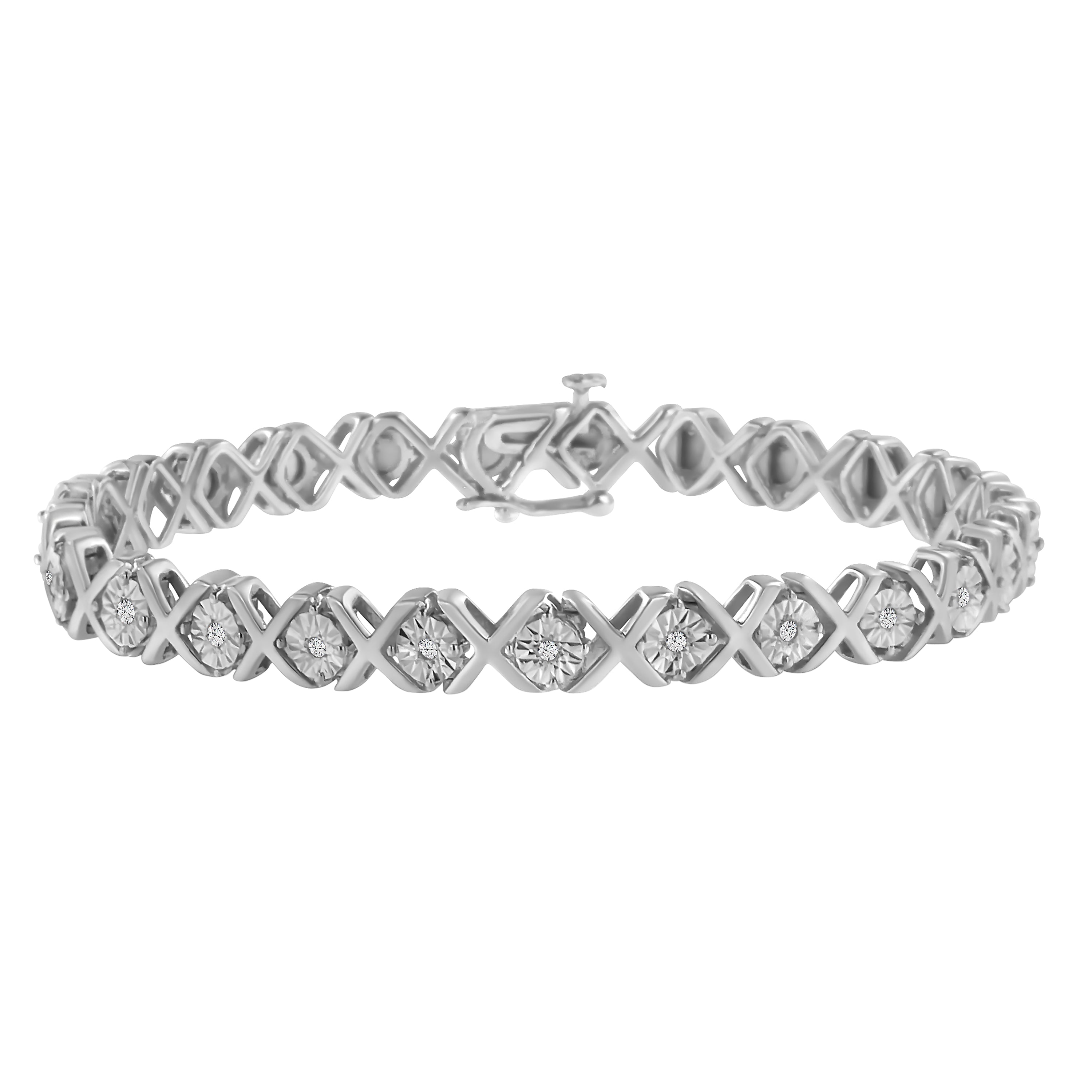 .925 Sterling Silver 1/10 cttw Miracle-Set Round-Cut Diamond "X" Link Tennis Bracelet (I-J color, I2-I3 clarity) - 7.25" by Bids.com