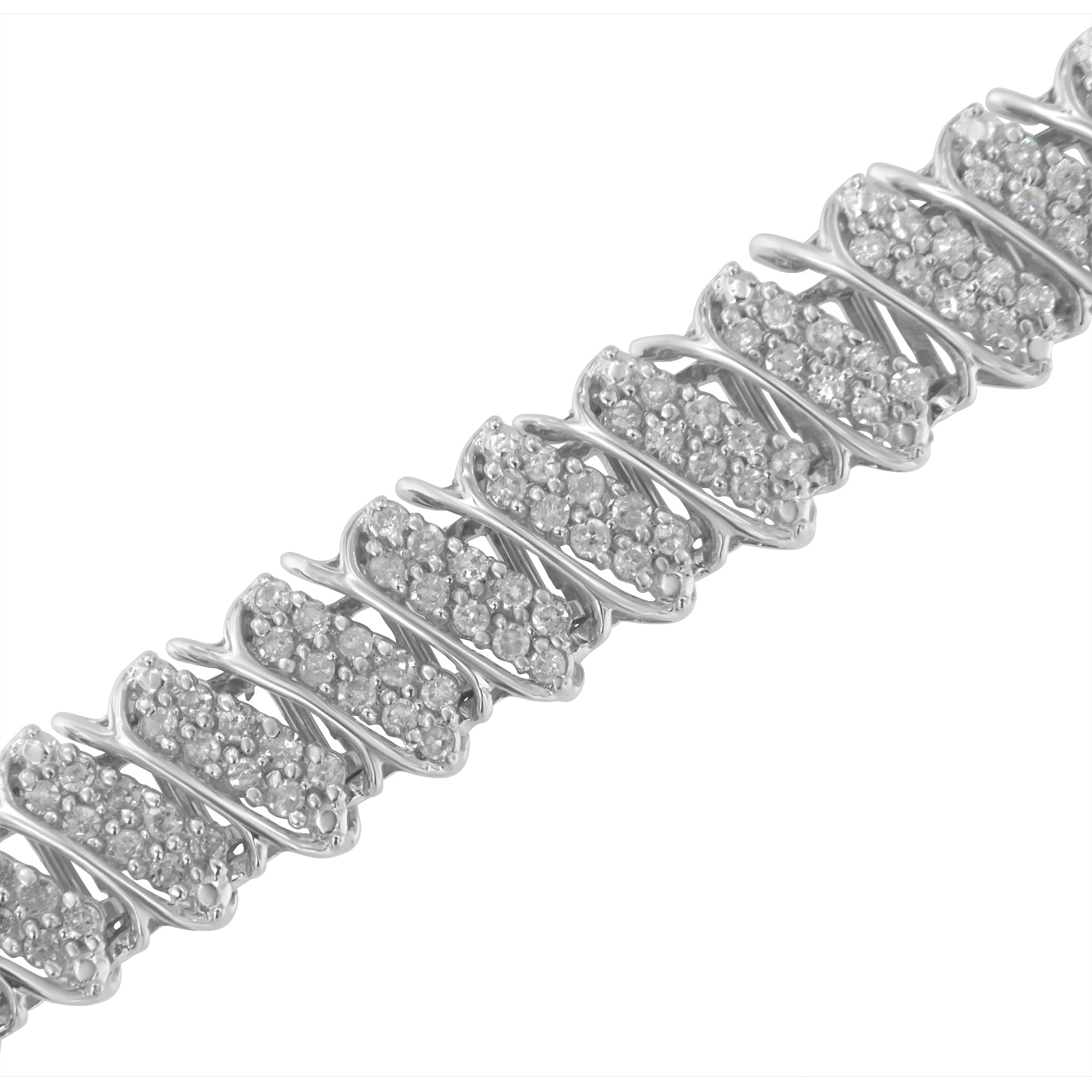 .925 Sterling Silver 3.0 Cttw Diamond Multi Row Cluster Slanted Wave Link 7-¼†Tennis Bracelet (I-J Color, I2-I3 Clarity) by Bids.com