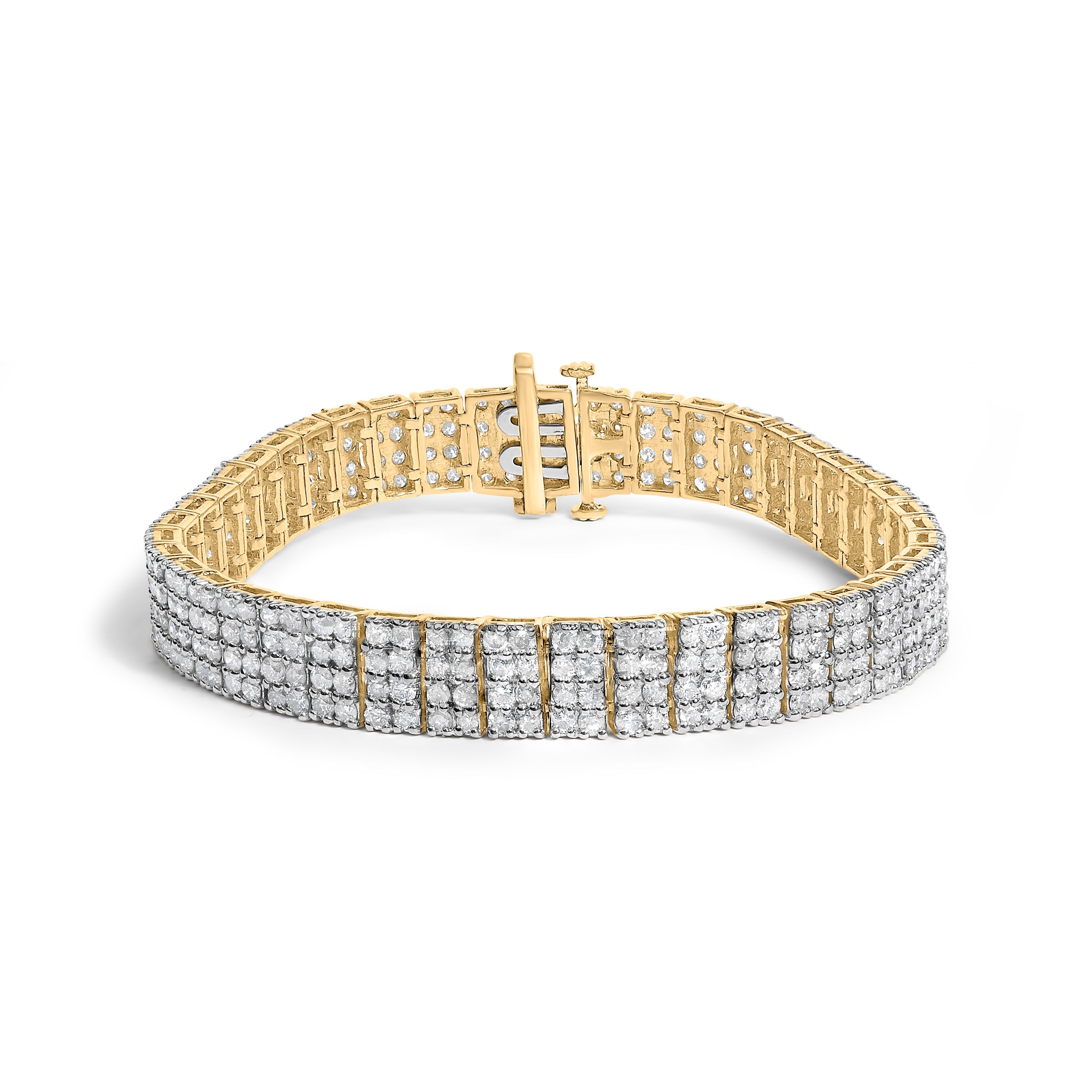 IGI Certified 14K Yellow Gold Plated Sterling Silver 10.0 Cttw Diamond 4 Row Tennis Bracelet DestGlow