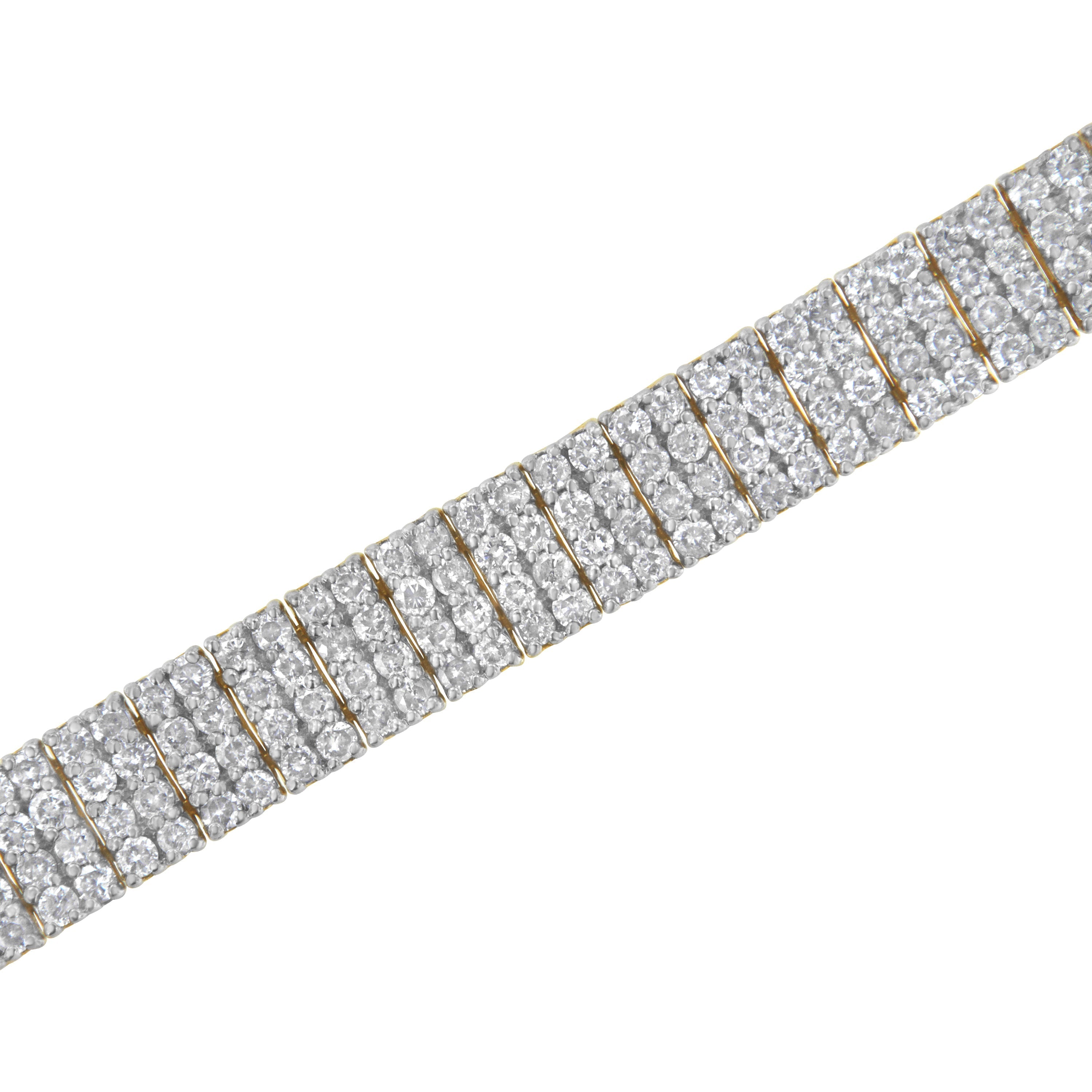 IGI Certified 14K Yellow Gold Plated Sterling Silver 10.0 Cttw Diamond 4 Row Tennis Bracelet DestGlow
