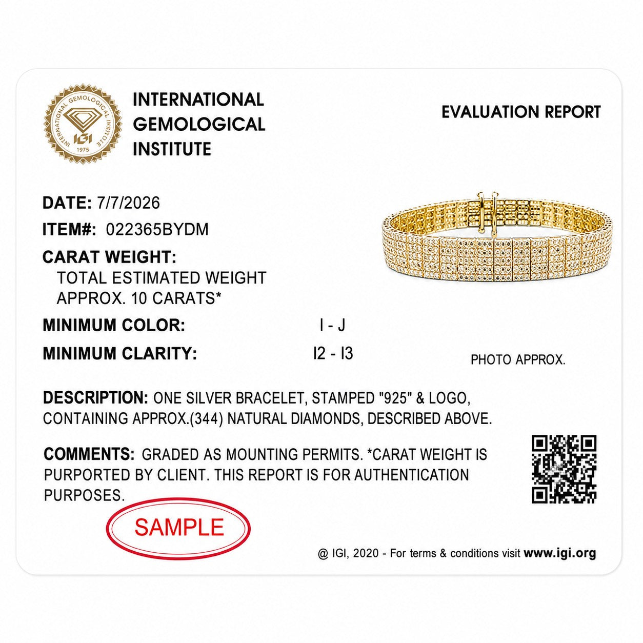 IGI Certified 14K Yellow Gold Plated Sterling Silver 10.0 Cttw Diamond 4 Row Tennis Bracelet DestGlow