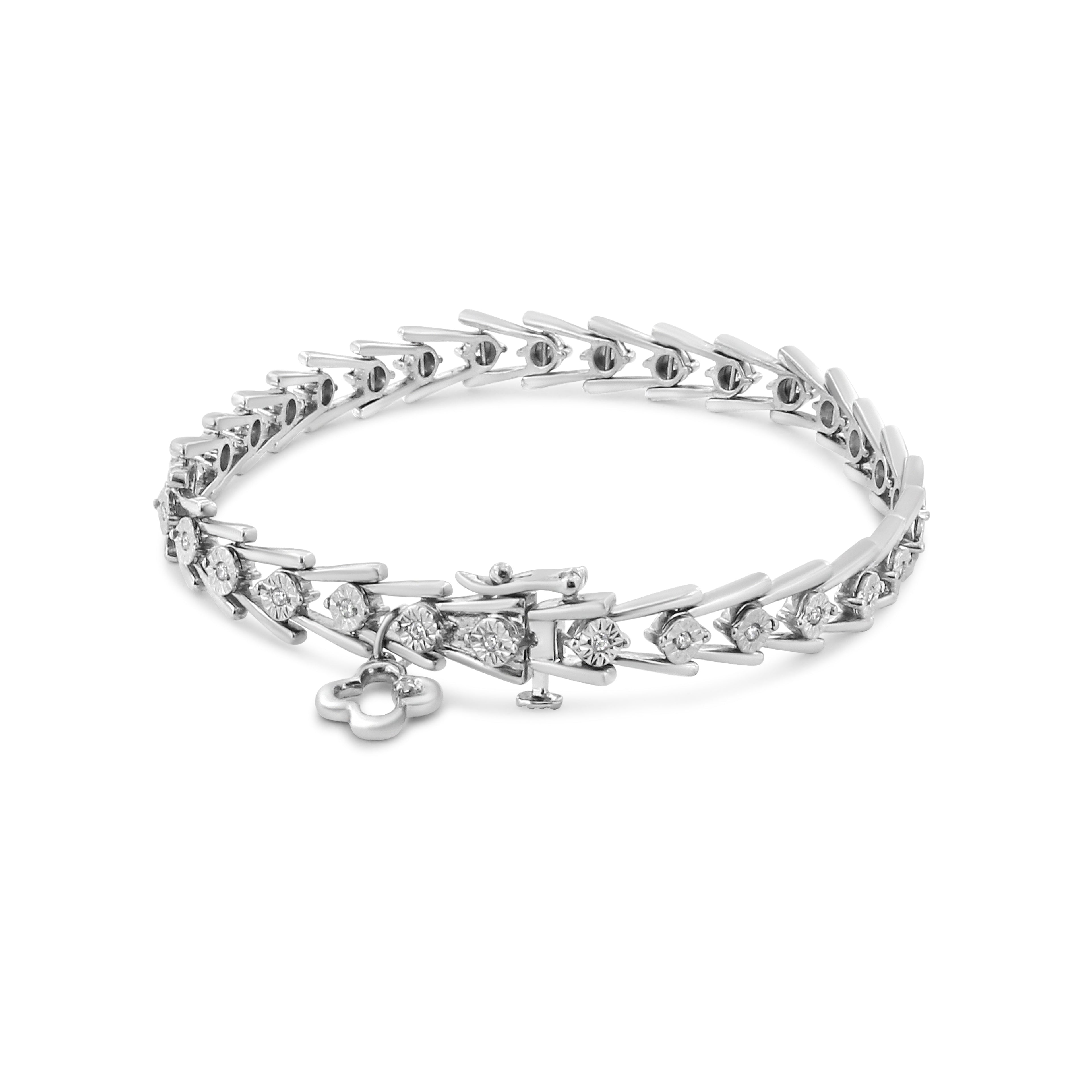 .925 Sterling Silver Diamond Miracle-Set Double Swoosh Milgrain Style Tennis Bracelet (1/2 cttw, I-J Color, I3 Clarity) - Size 7.75" by Bids.com